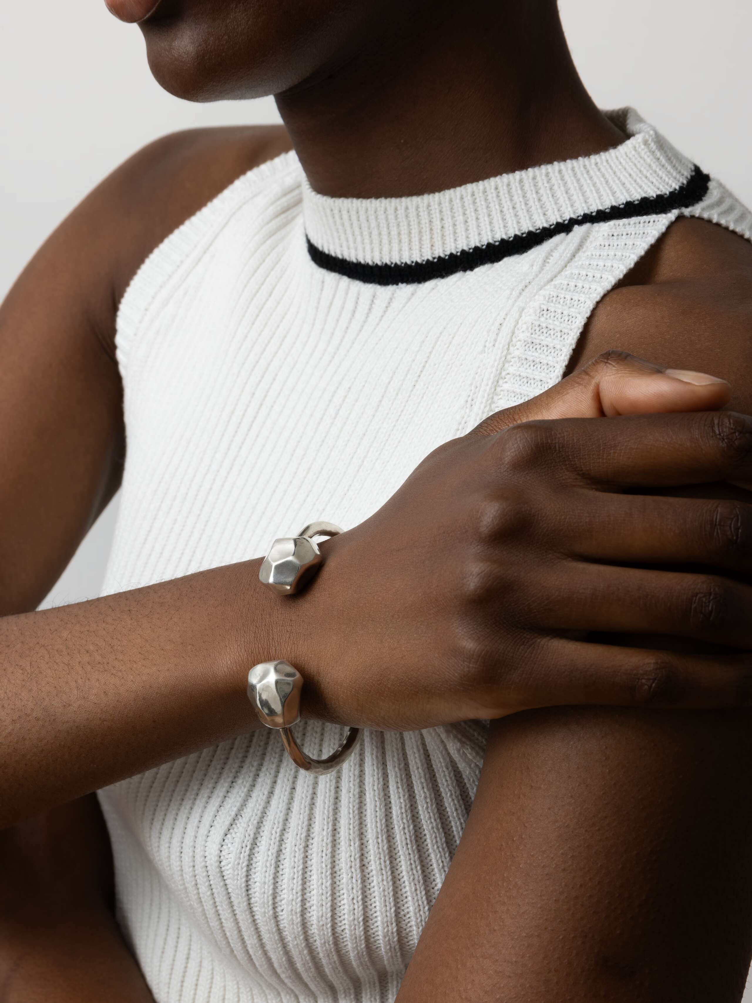 Product Shot of Eleonore Bangle Silver on Model