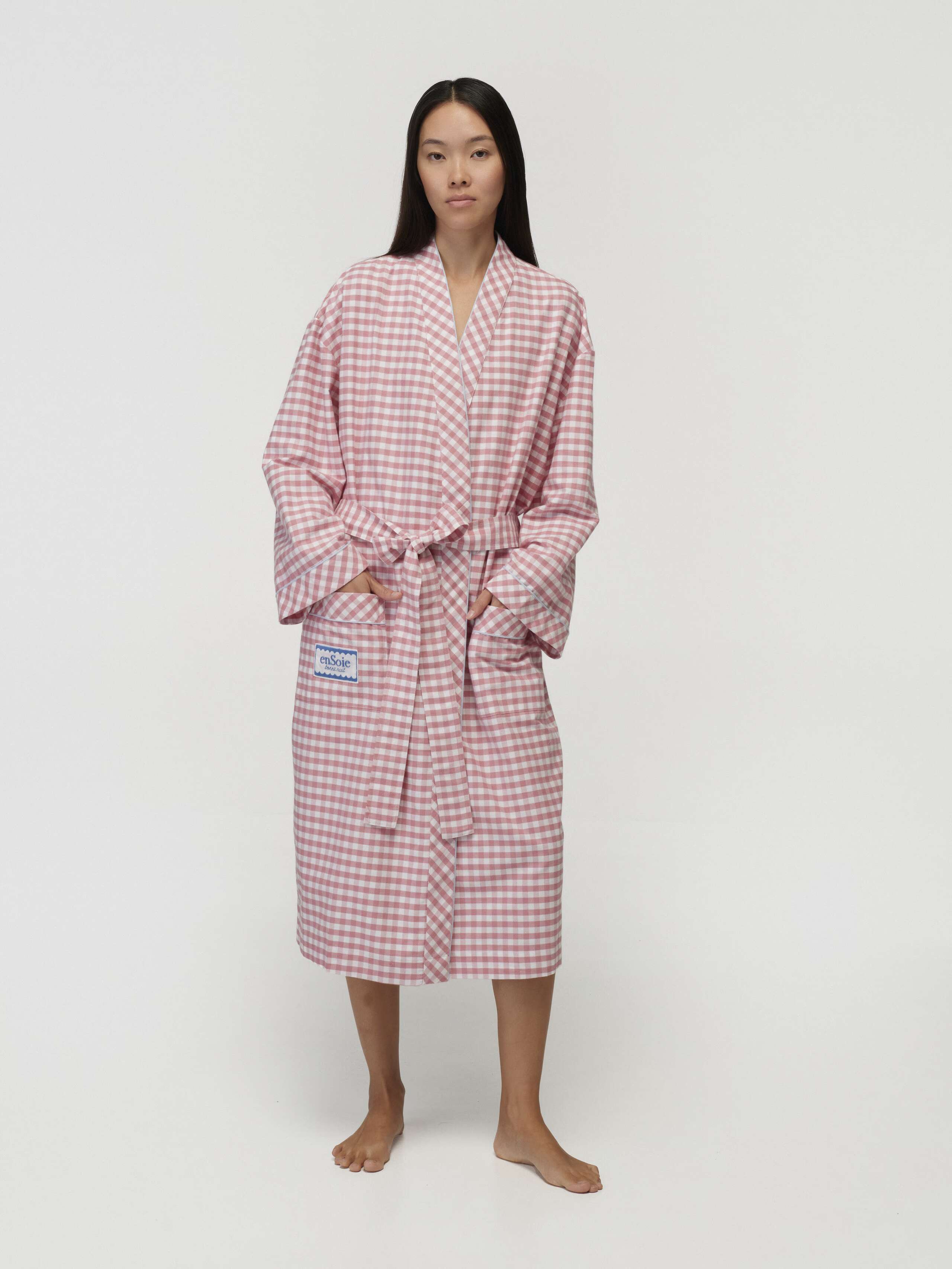 Model Wearing New Hugh Robe in Candy Pink 