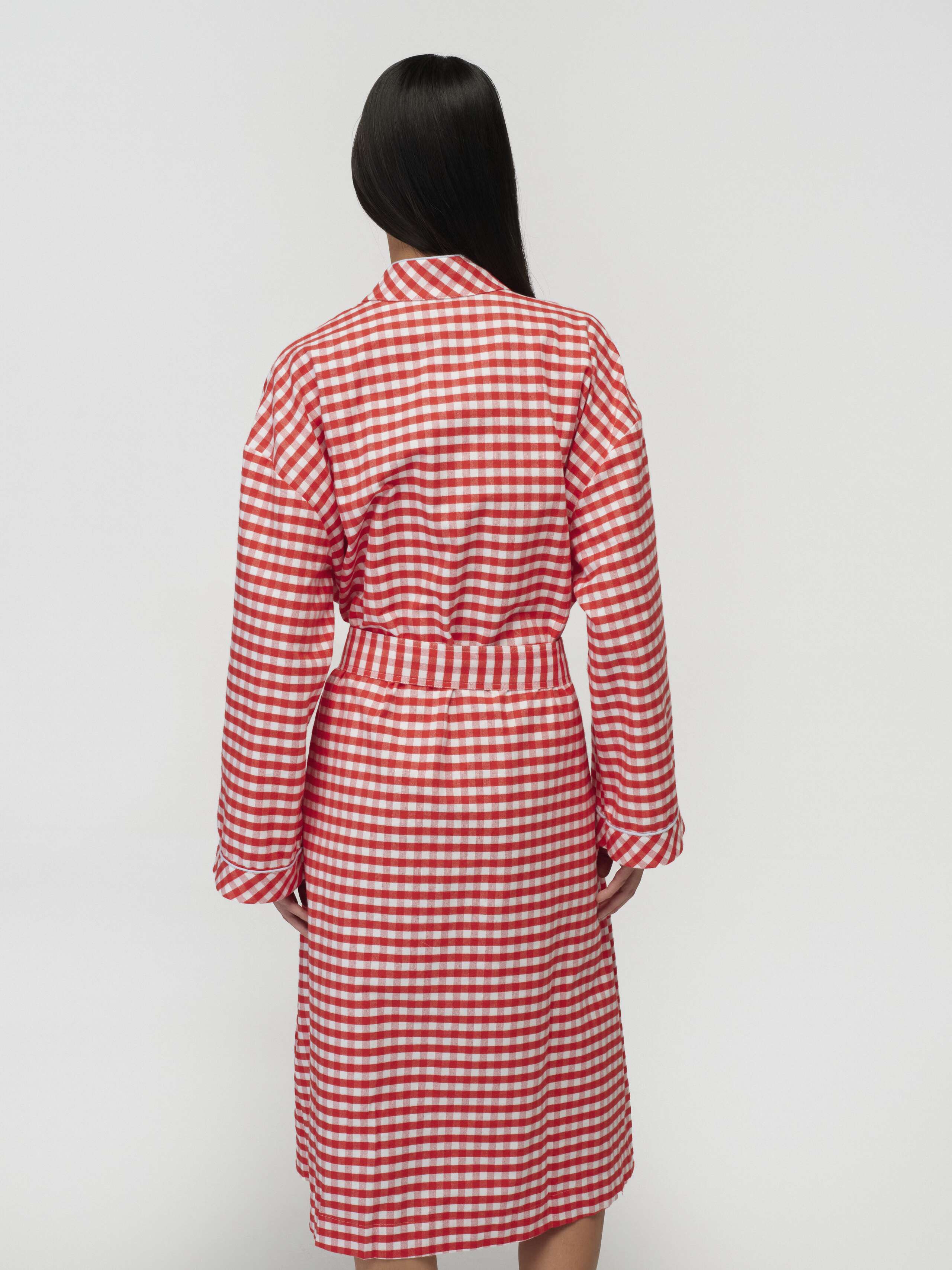 Model Wearing New Hugh Robe in enSoie Red
