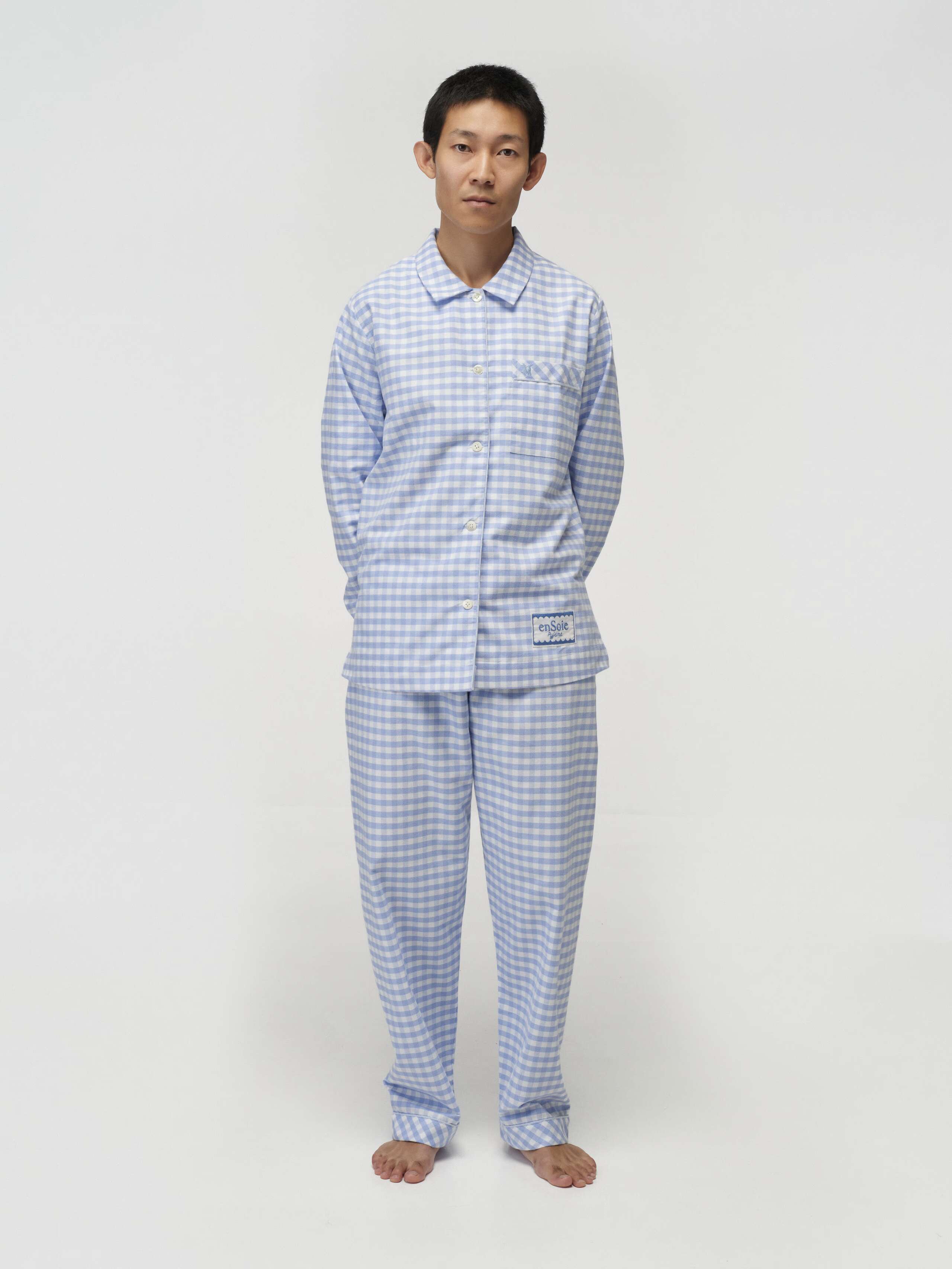 Model Wearing New Valentine Pyjama in Cerulean Blue 