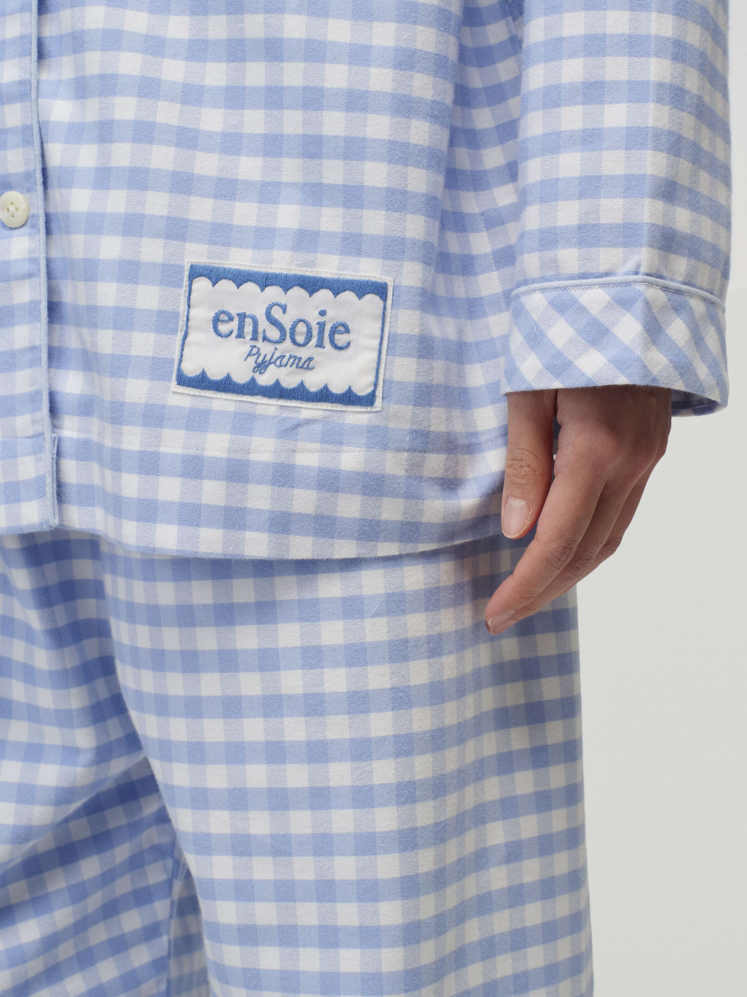 Model Wearing New Valentine Pyjama in Cerulean Blue 