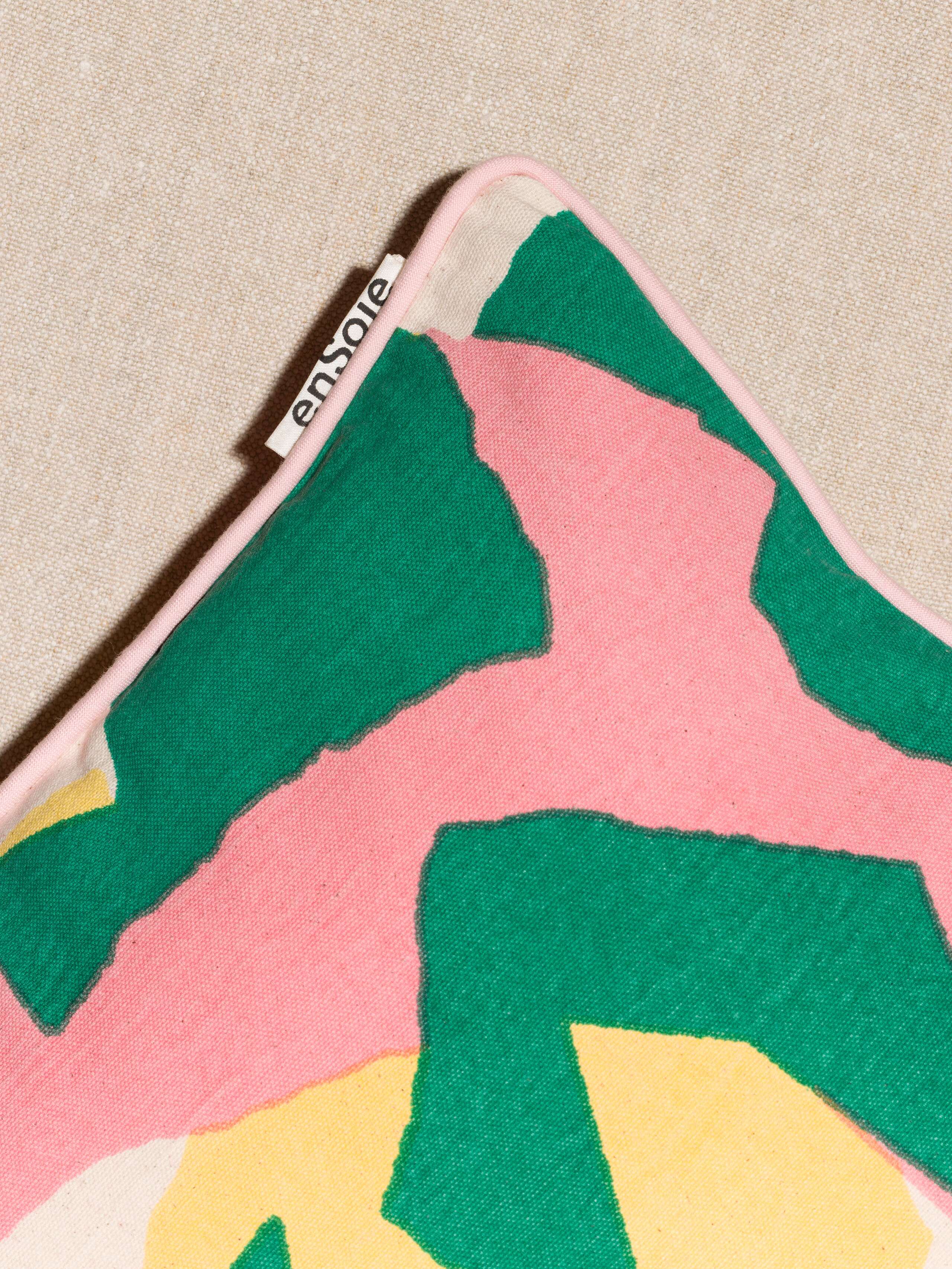 Picture of the Terrazzo Pillow covers printed in pink yellow and green