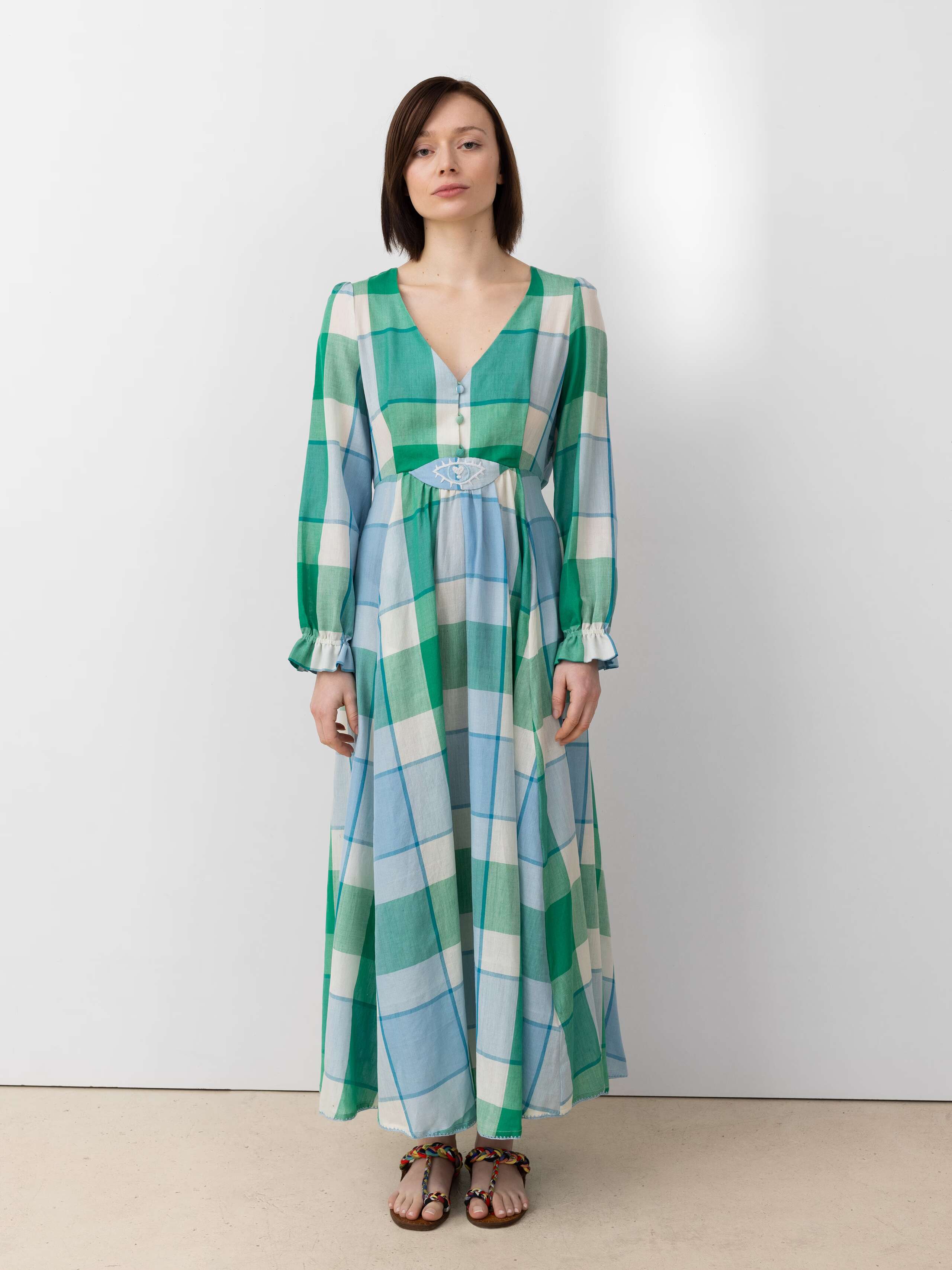 Ready Steady Check Lisl dress in green and blue tones