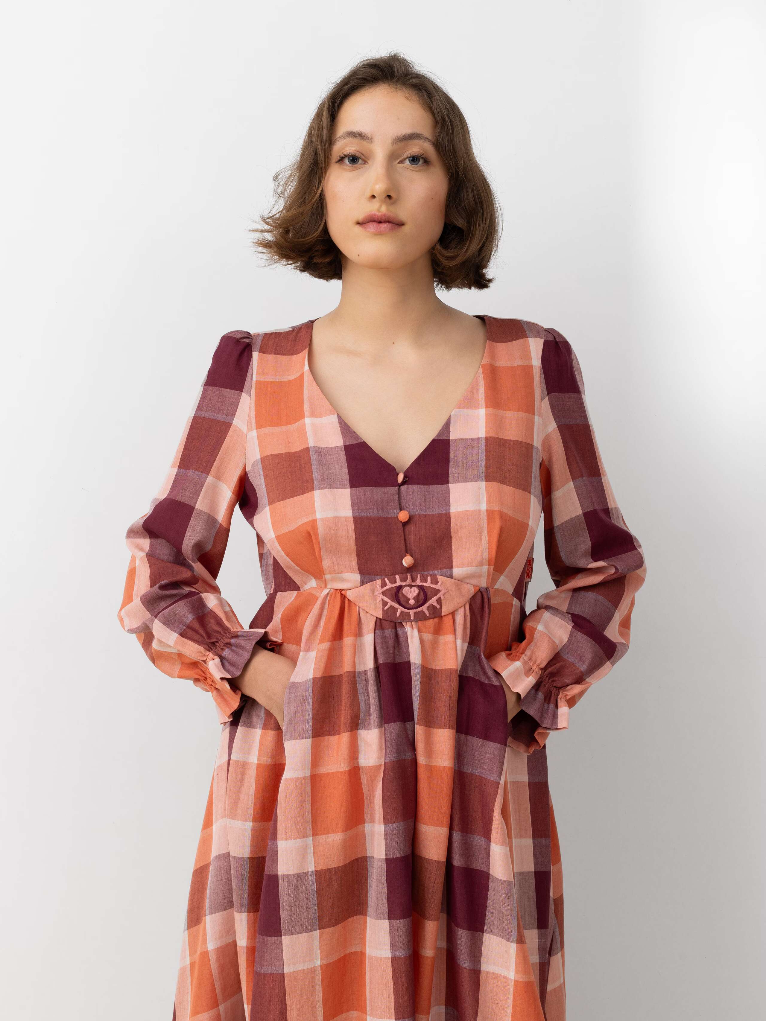 Soft senses colouration of the Lisl Check dress