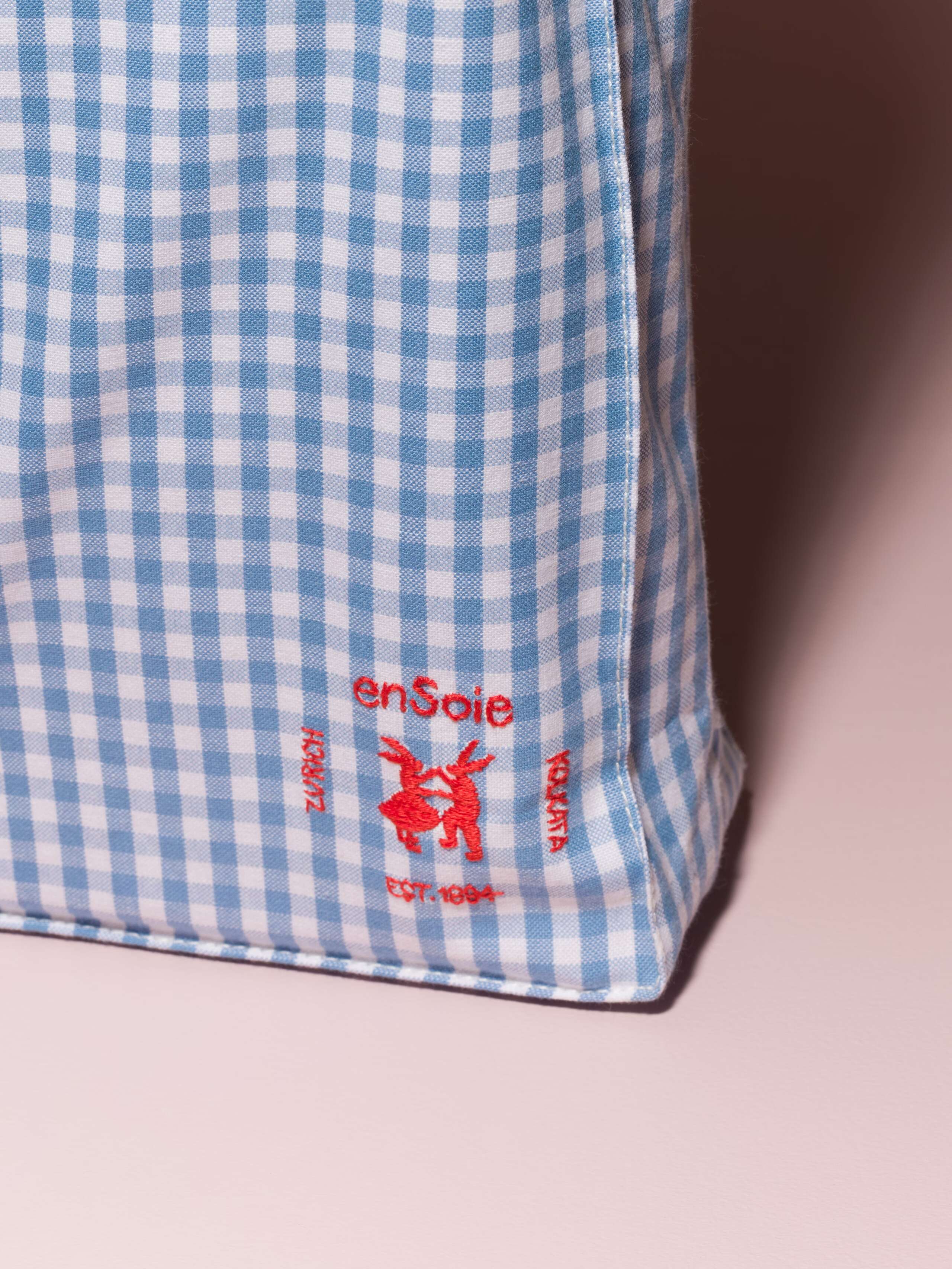 Carry everything vichy cotton bag in cerulean blue