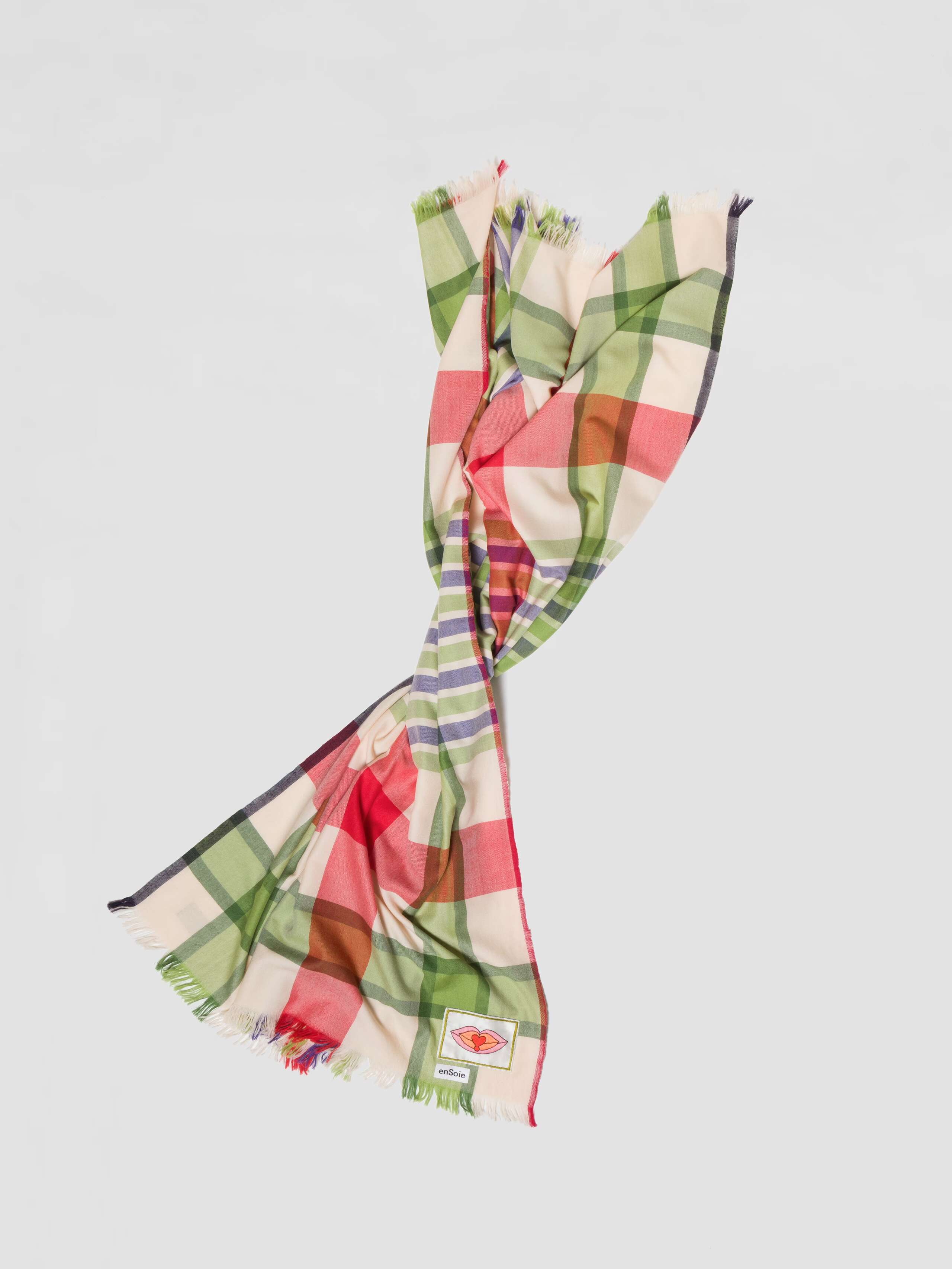 Saga wool check scarf in bright train to paris check