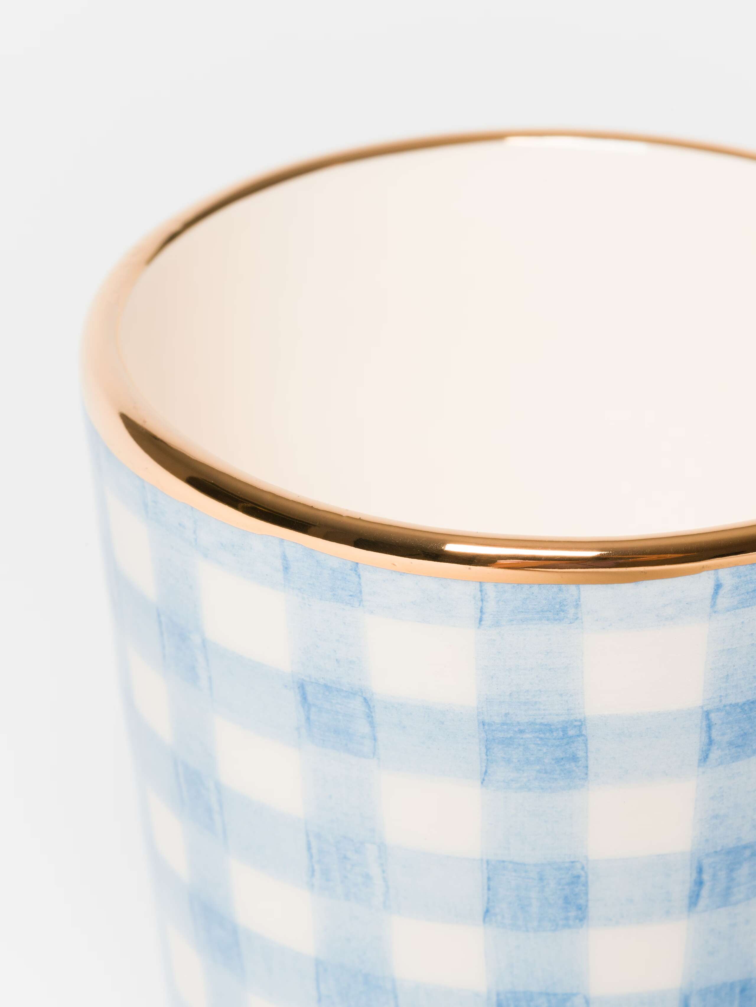 Sourire cup in vichy hand painted three sizes light blue