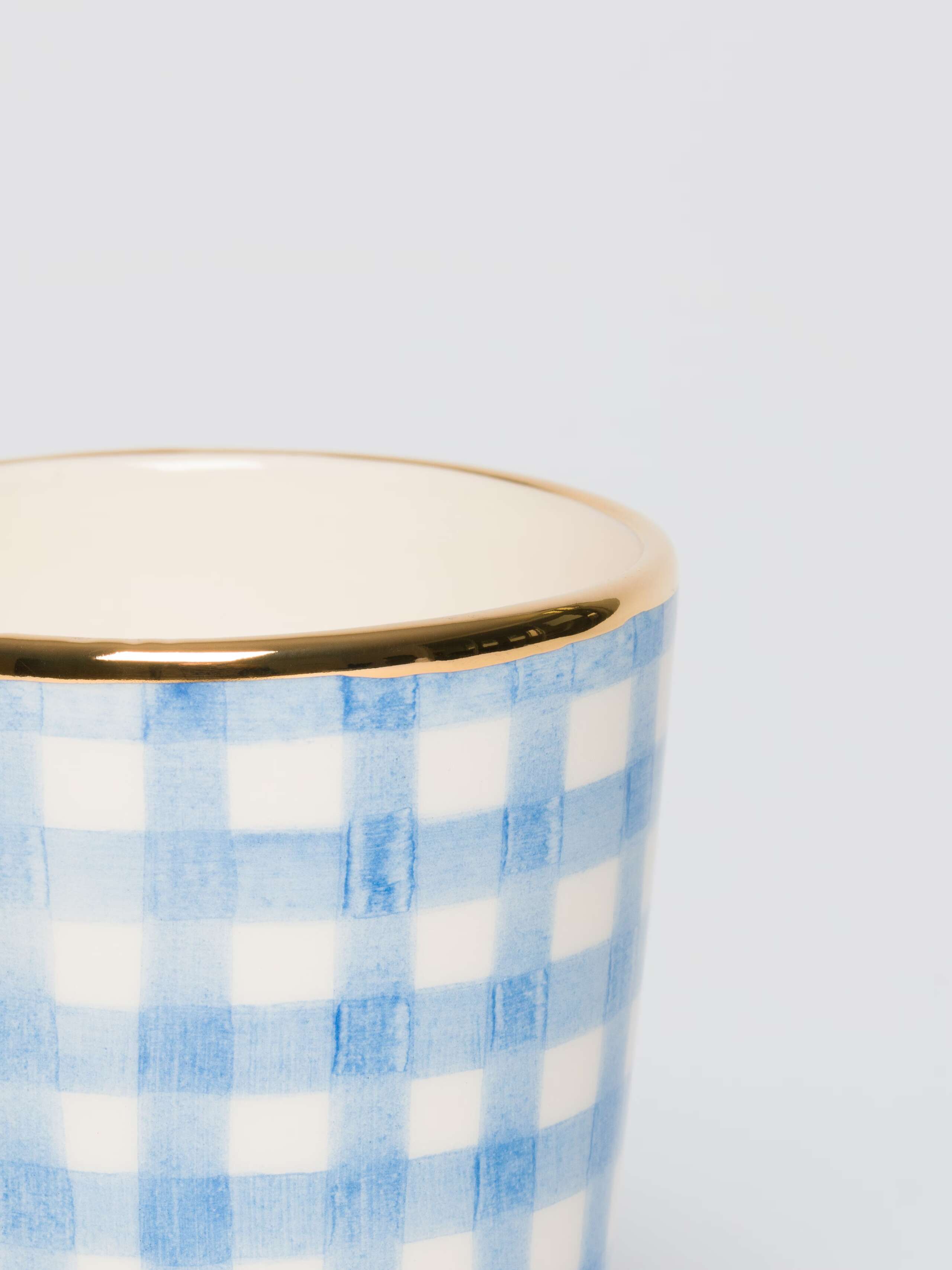 Sourire cup in vichy hand painted three sizes light blue
