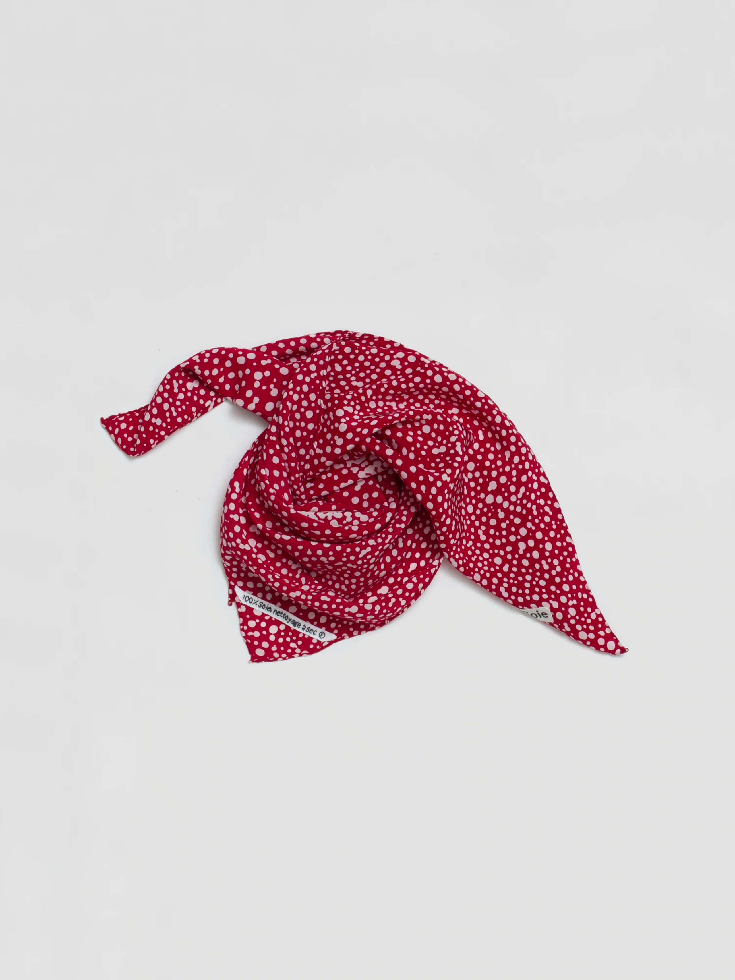 Picture of the Foulard in ensoie red printed with leo dots