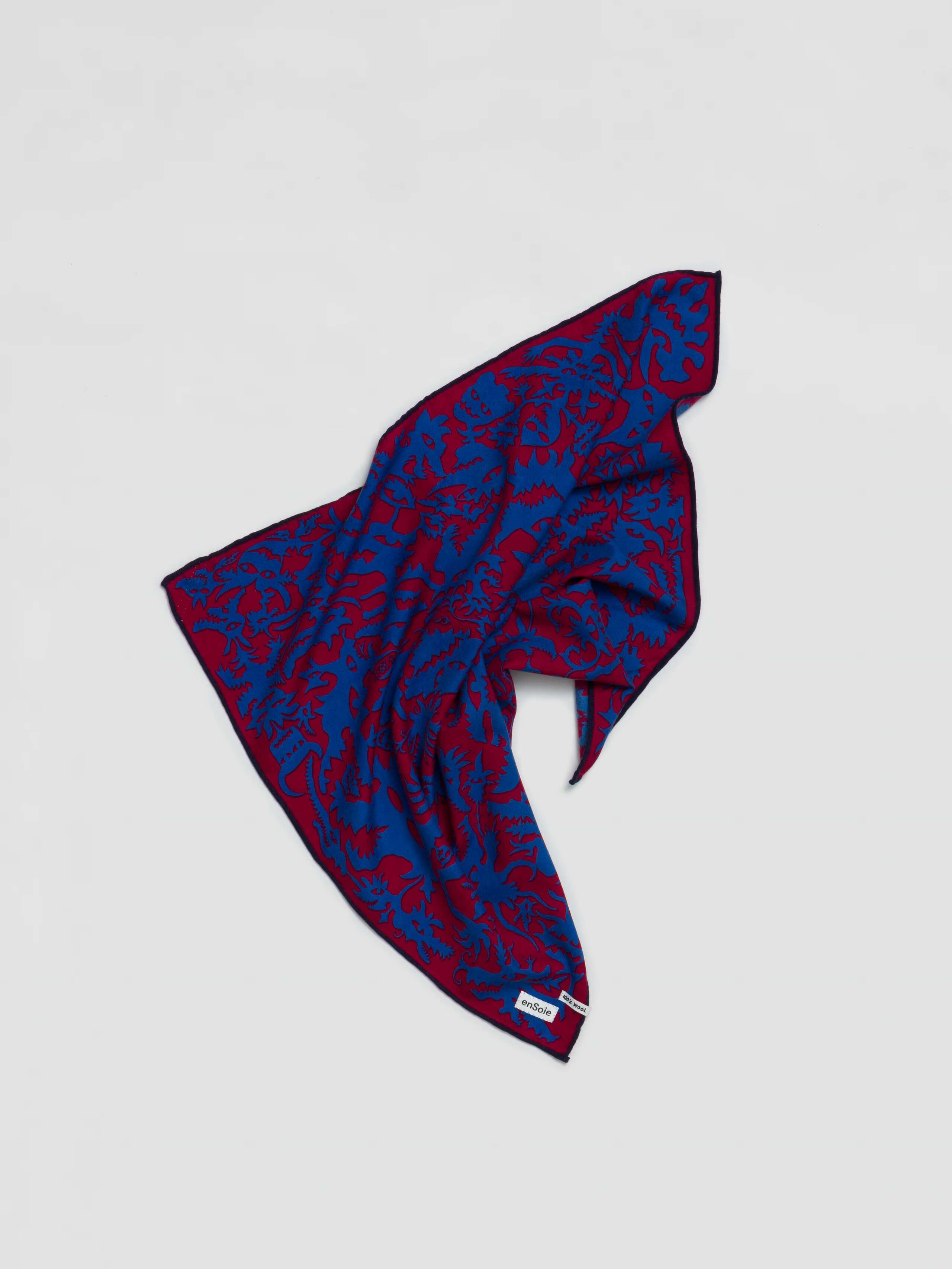 Monster foulard in wine red and blue in wool