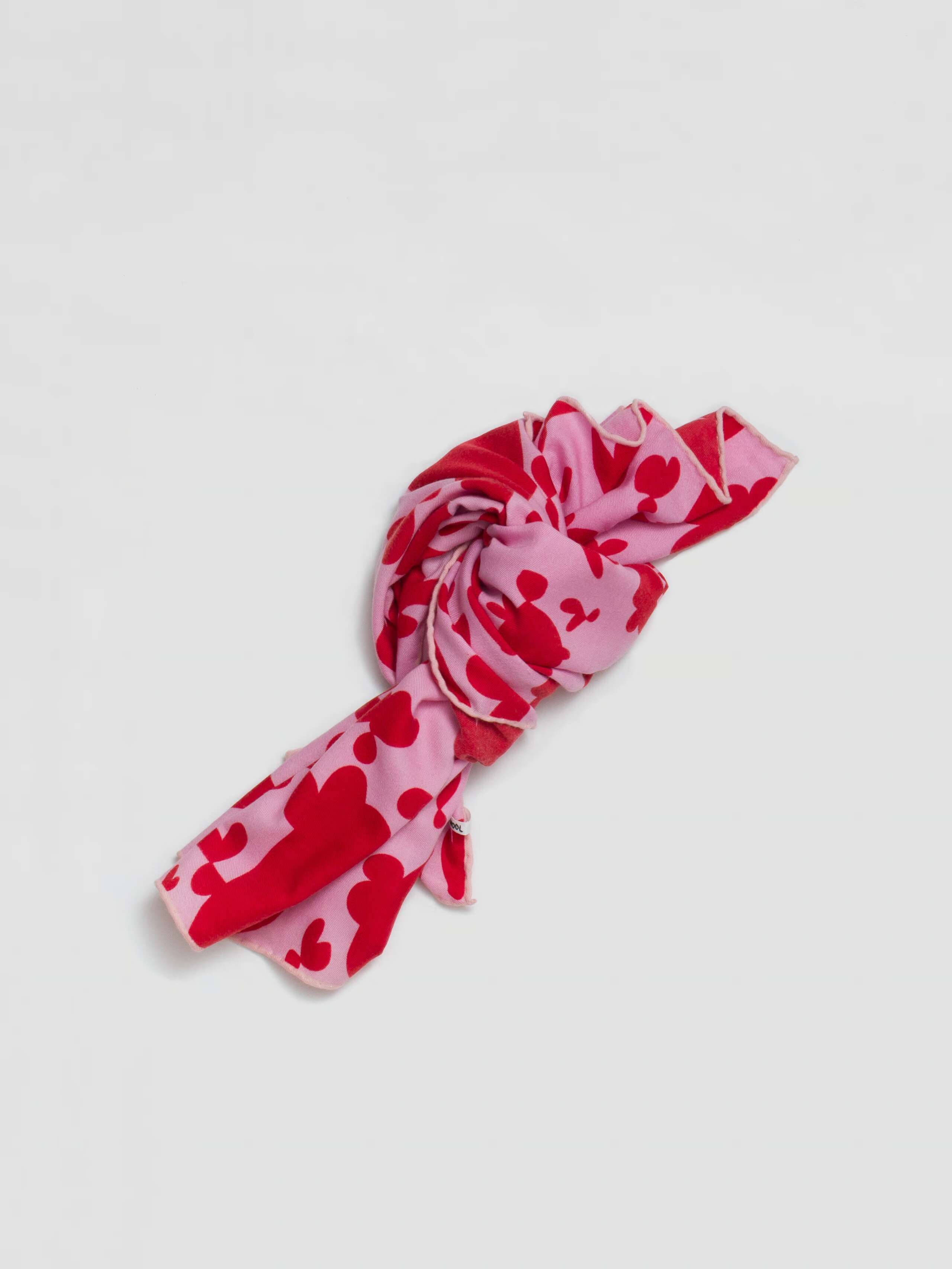 Wool foulard scarf in pink warm red with inspired hearts print