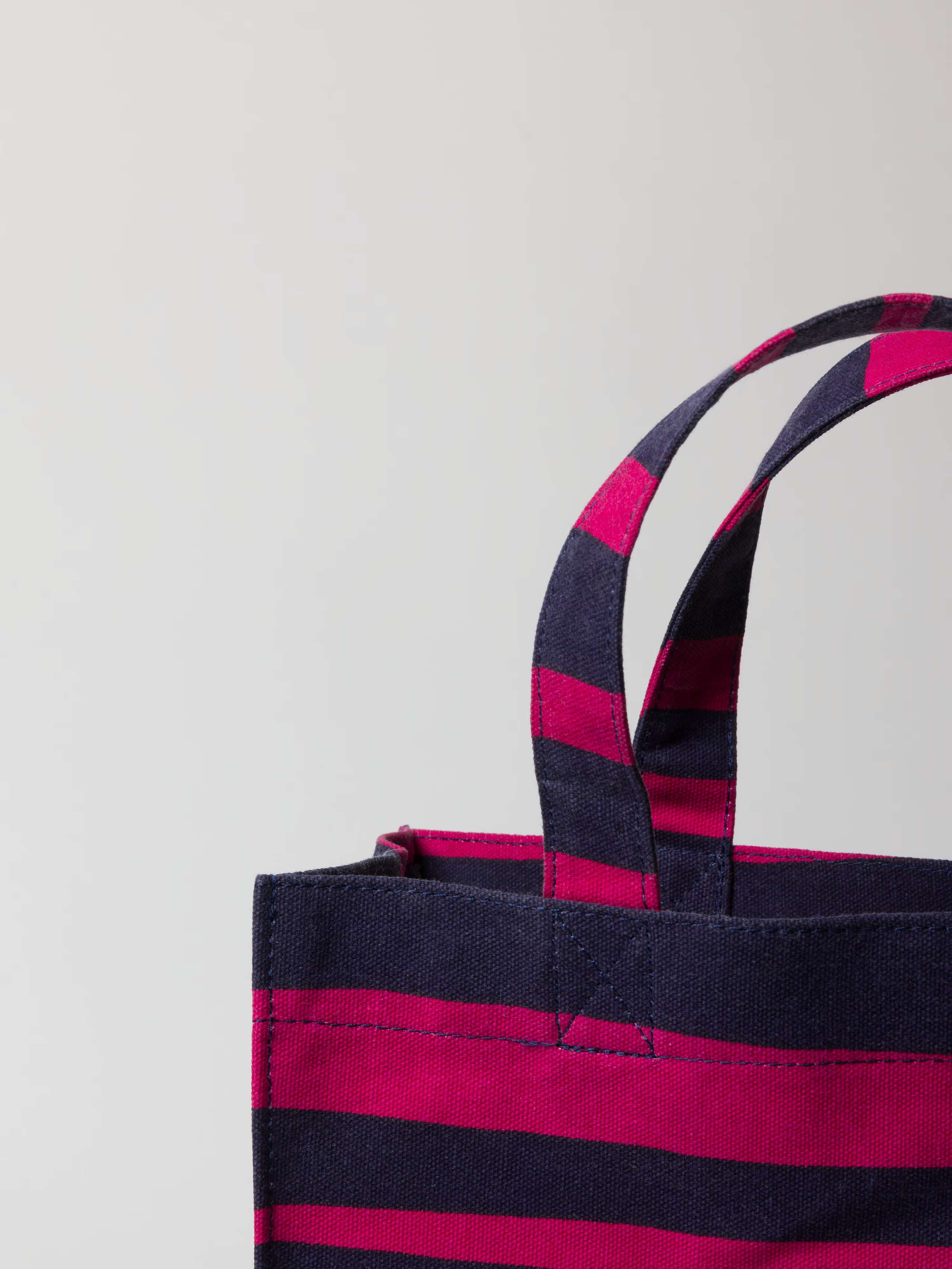 Cabas bag cotton canvas stripe print in navy and pink