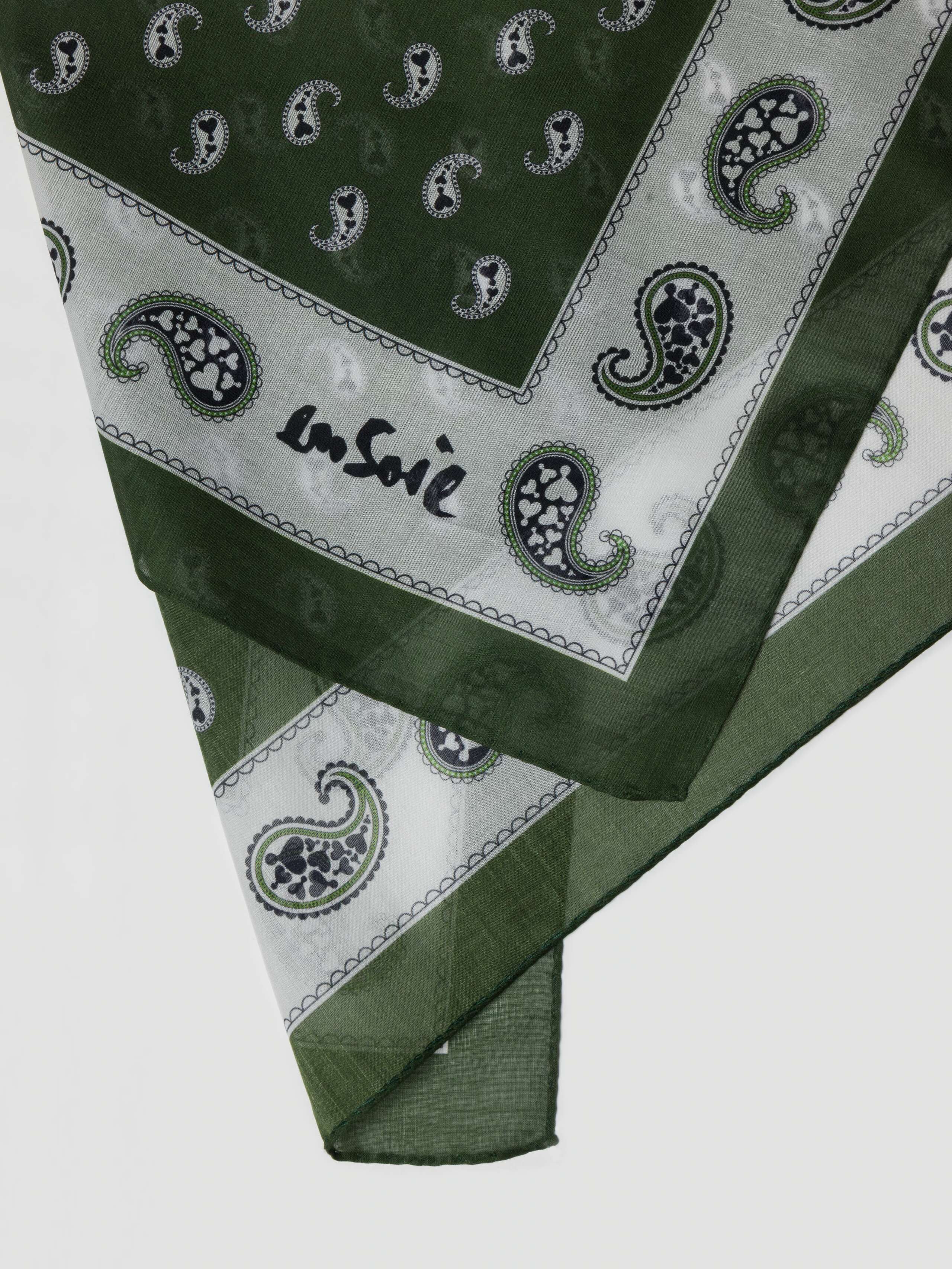 Paisley light cotton voile foulard in dark green