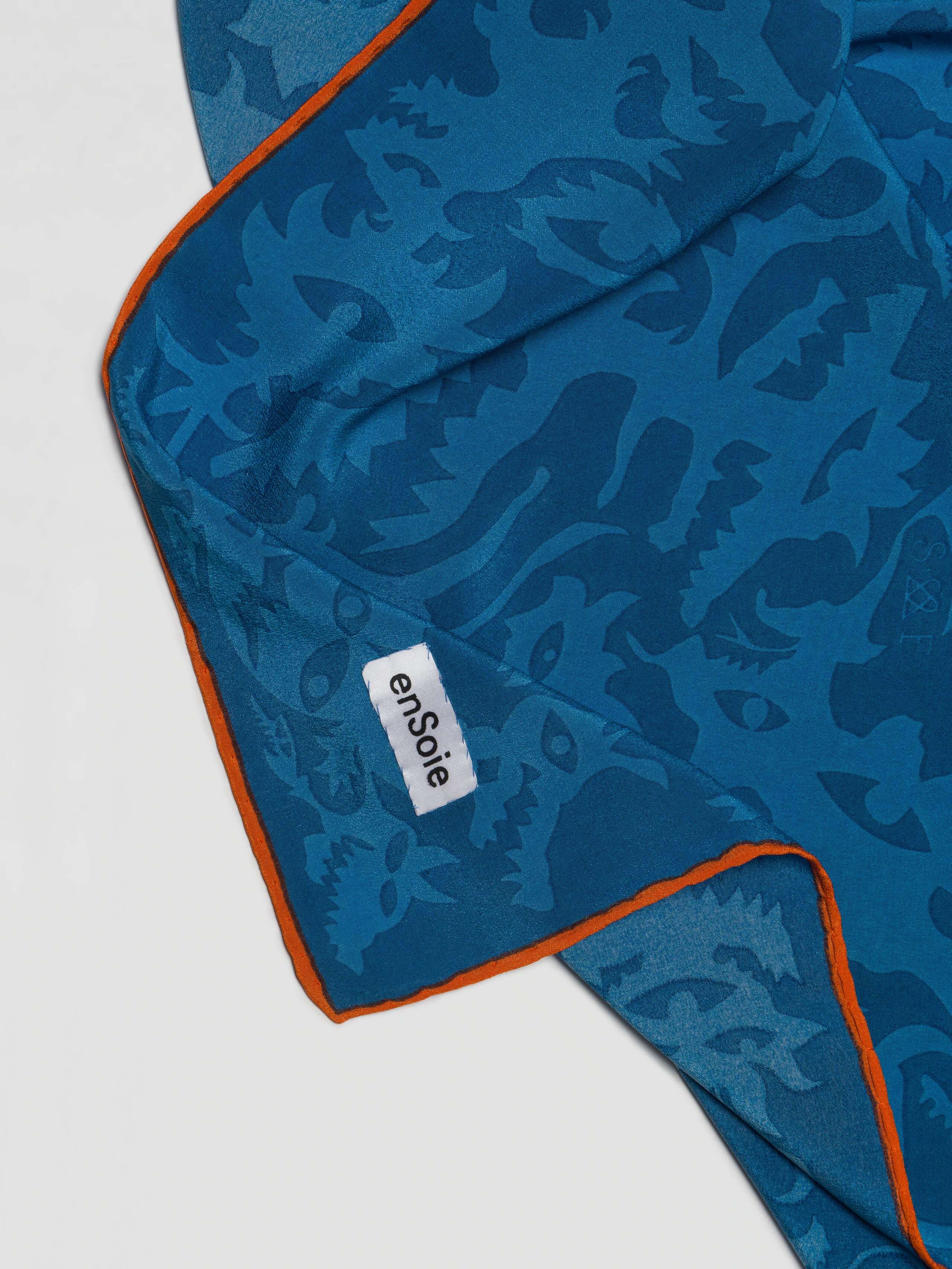 Monsters printed silk foulard in ocean blue and teal