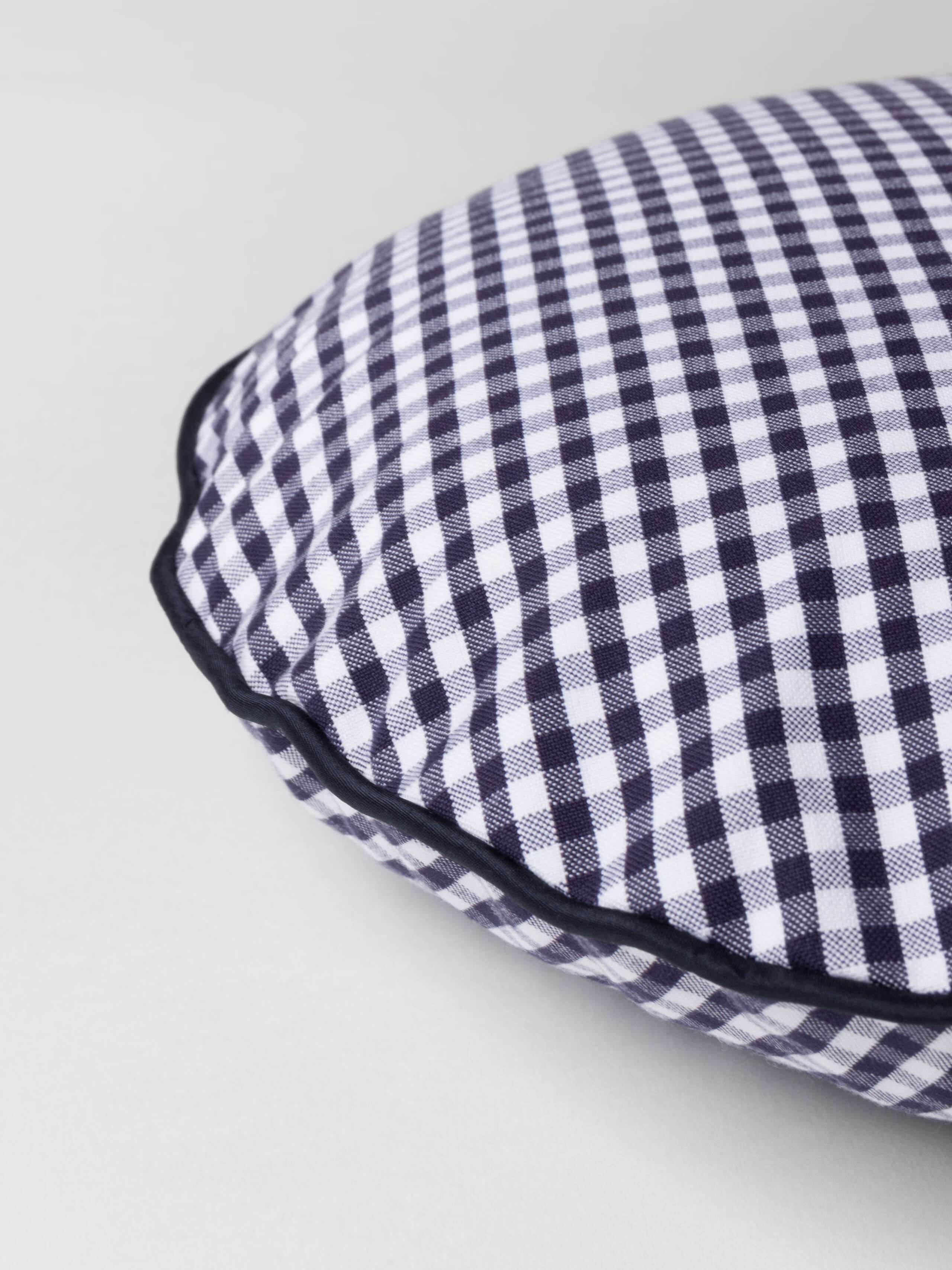 Juniper round pillow cover in navy vichy check