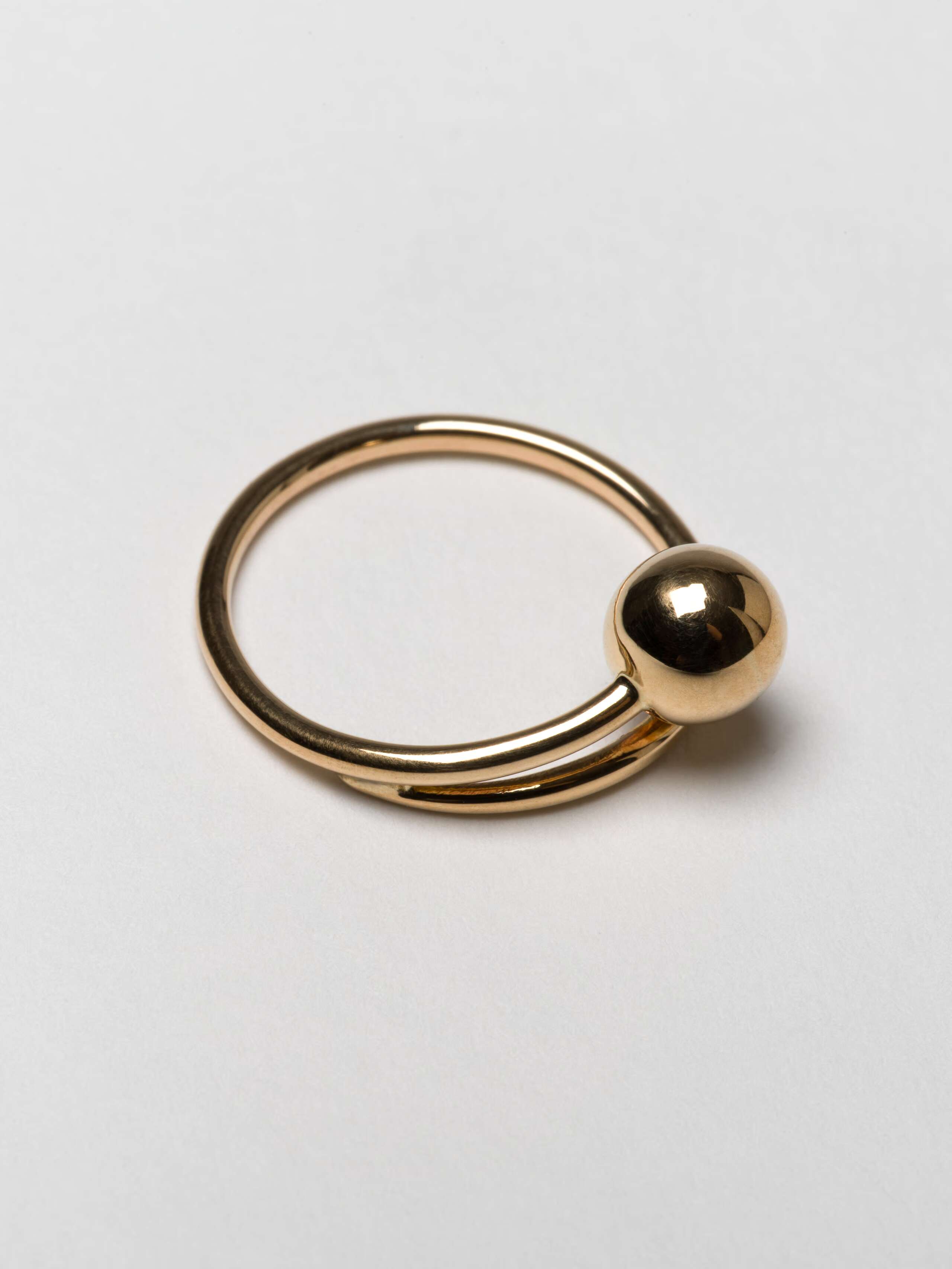 close up of pushpin ring in 9 karat gold