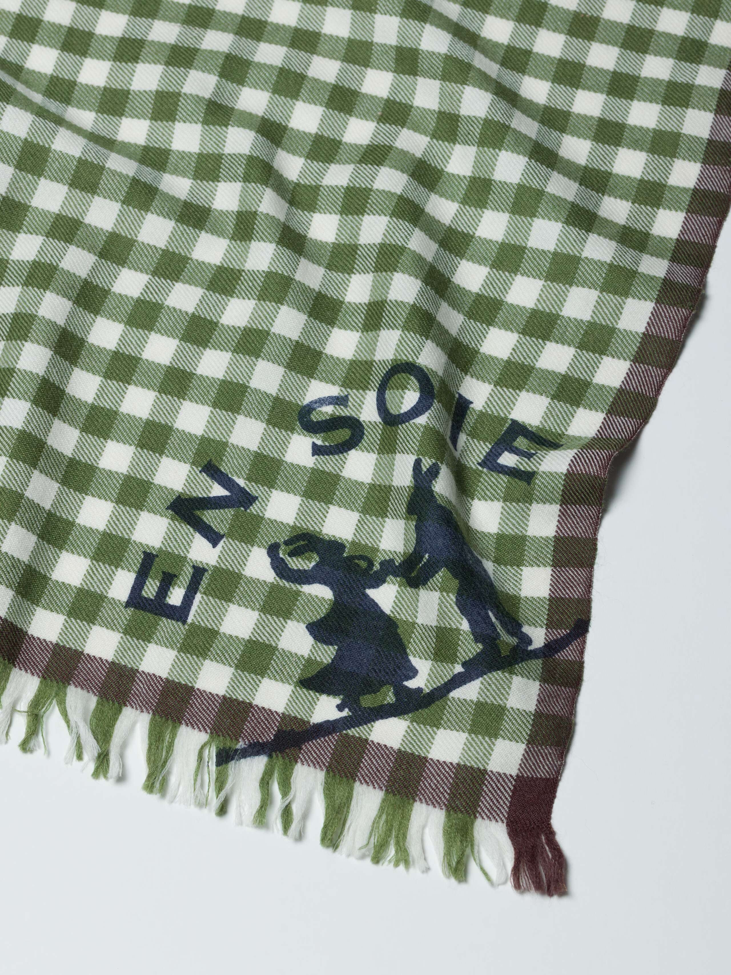 Satu scarf 190 in vichy dolder green wool printed logo
