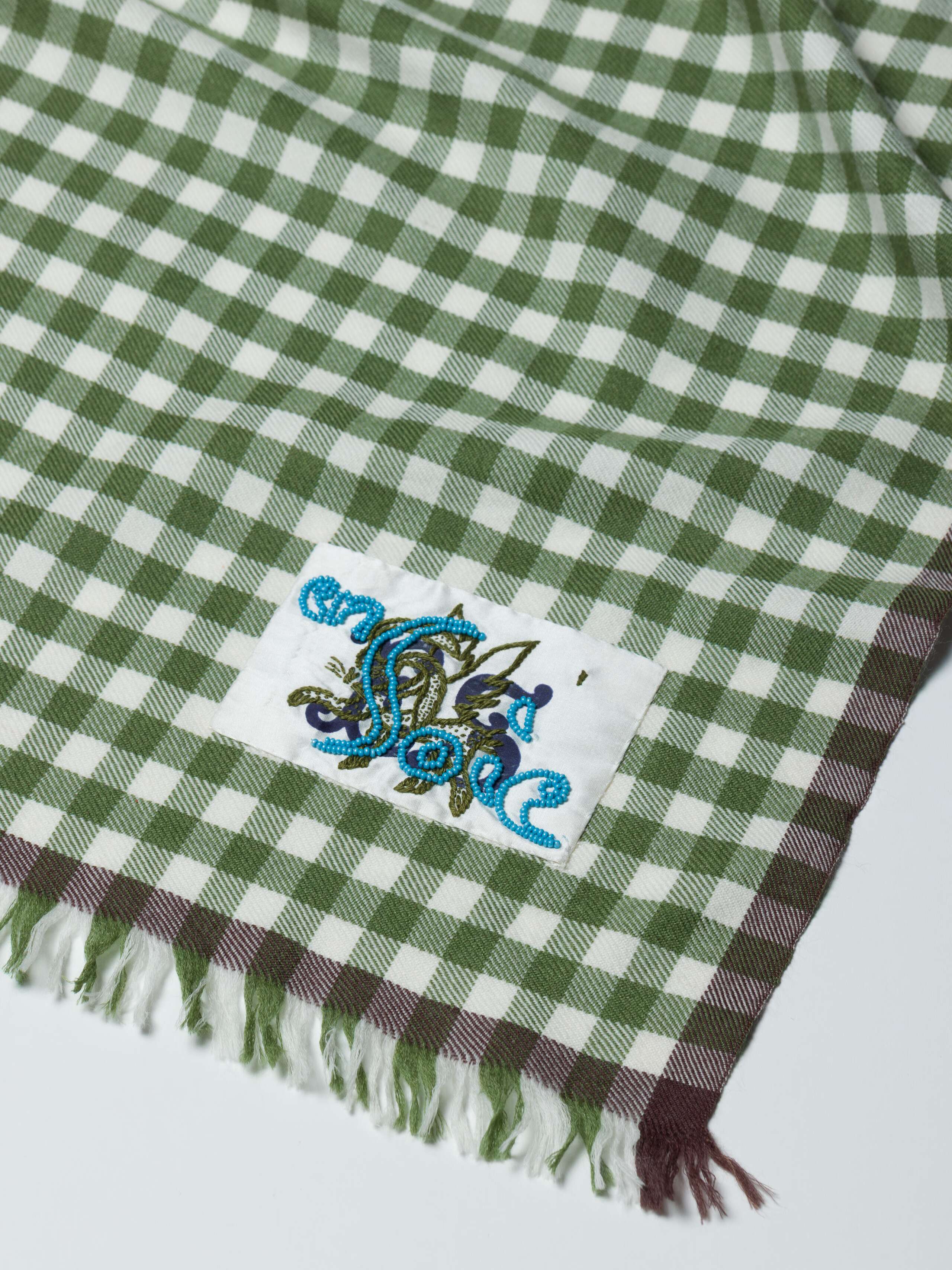 Satu scarf 190 in vichy dolder green wool silk label