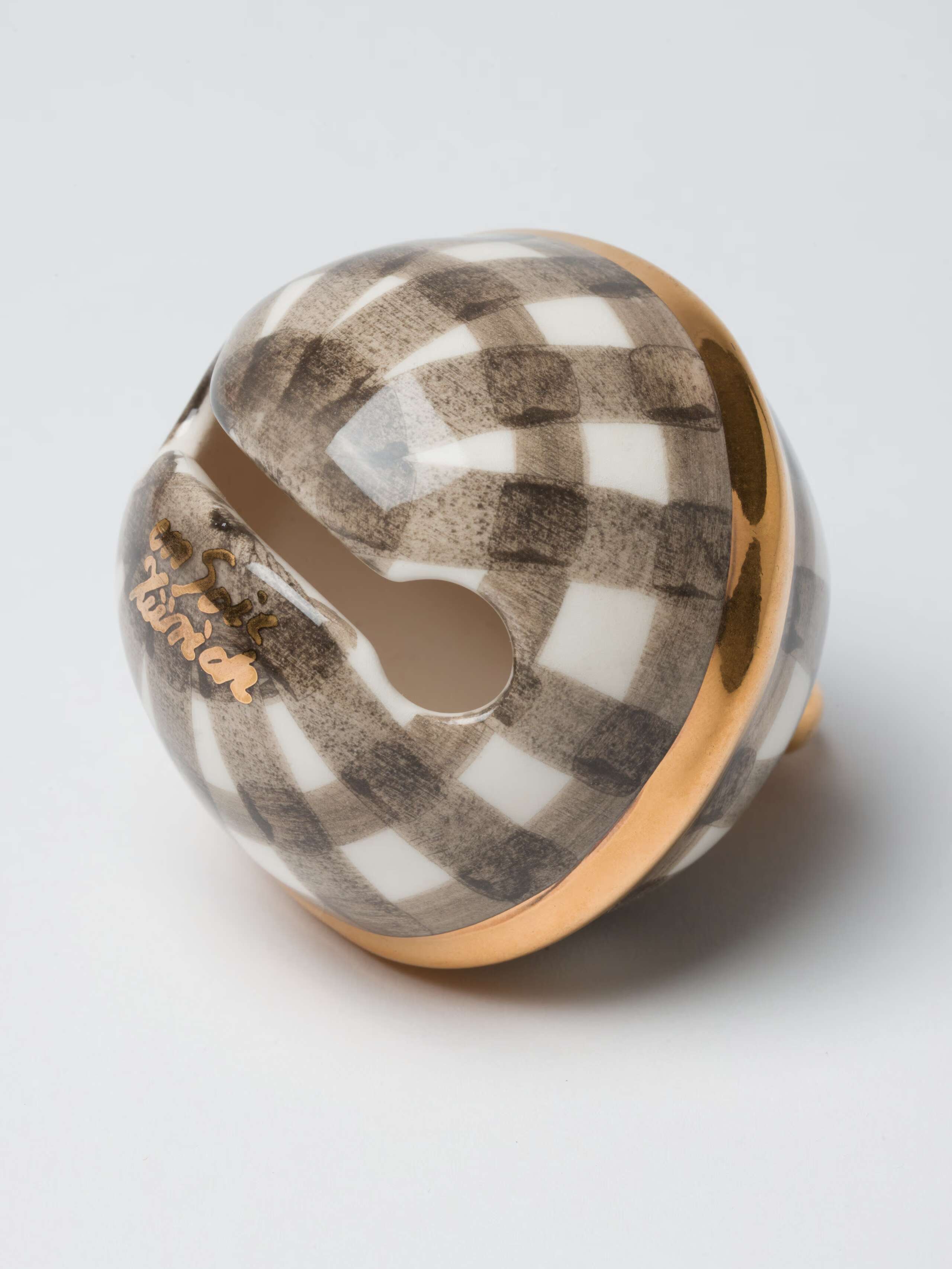 Swissbell ceramic in moon rock vichy check, handpainted