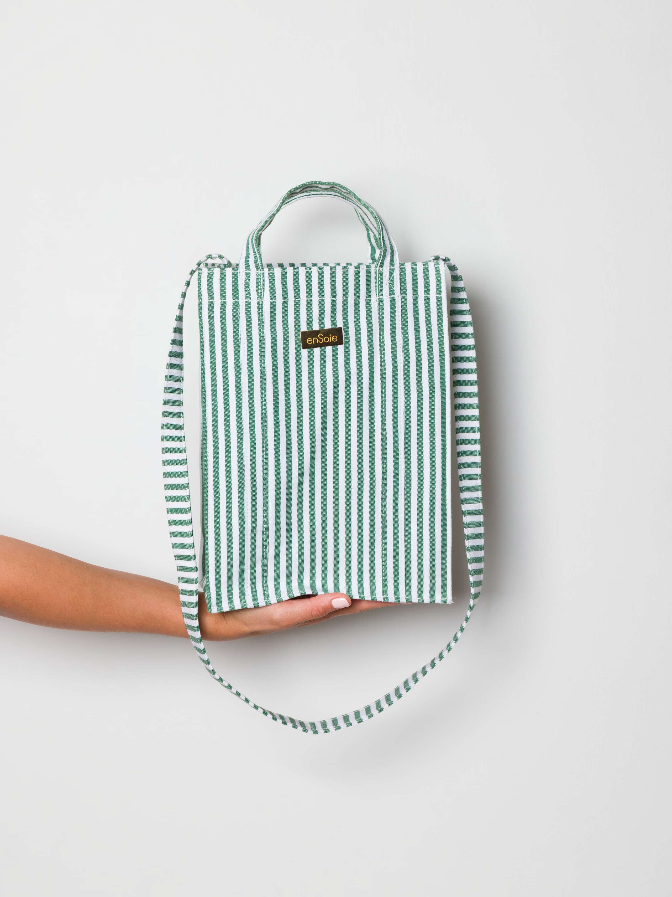 Cabas Bags in linden green stripe, small