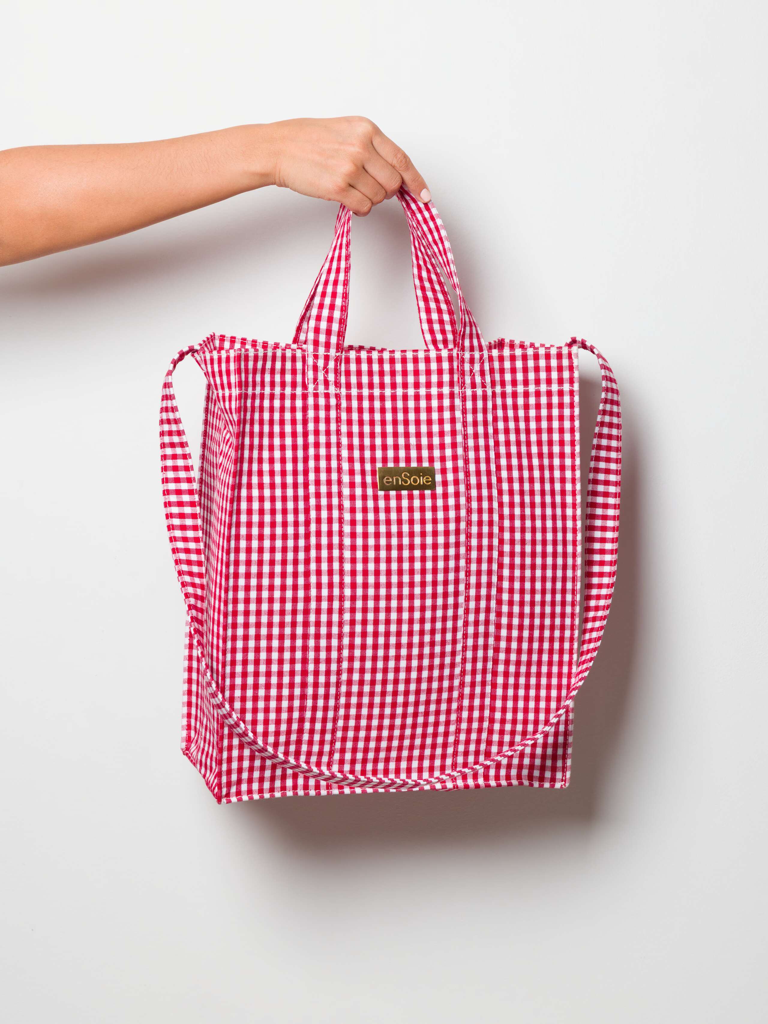 Cabas bag vichy in enSoie Red, medium
