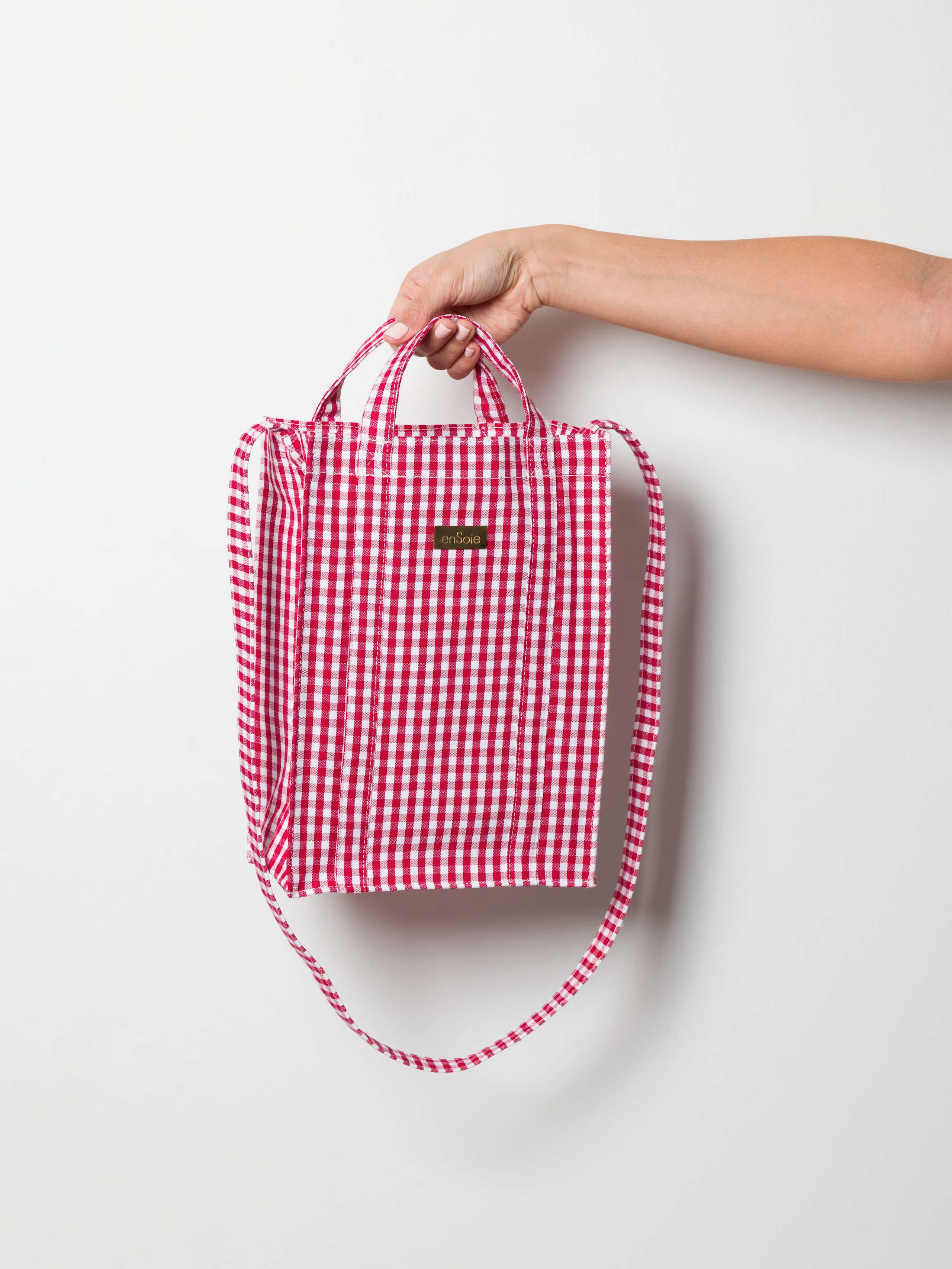 Cabas bag vichy in enSoie Red, small