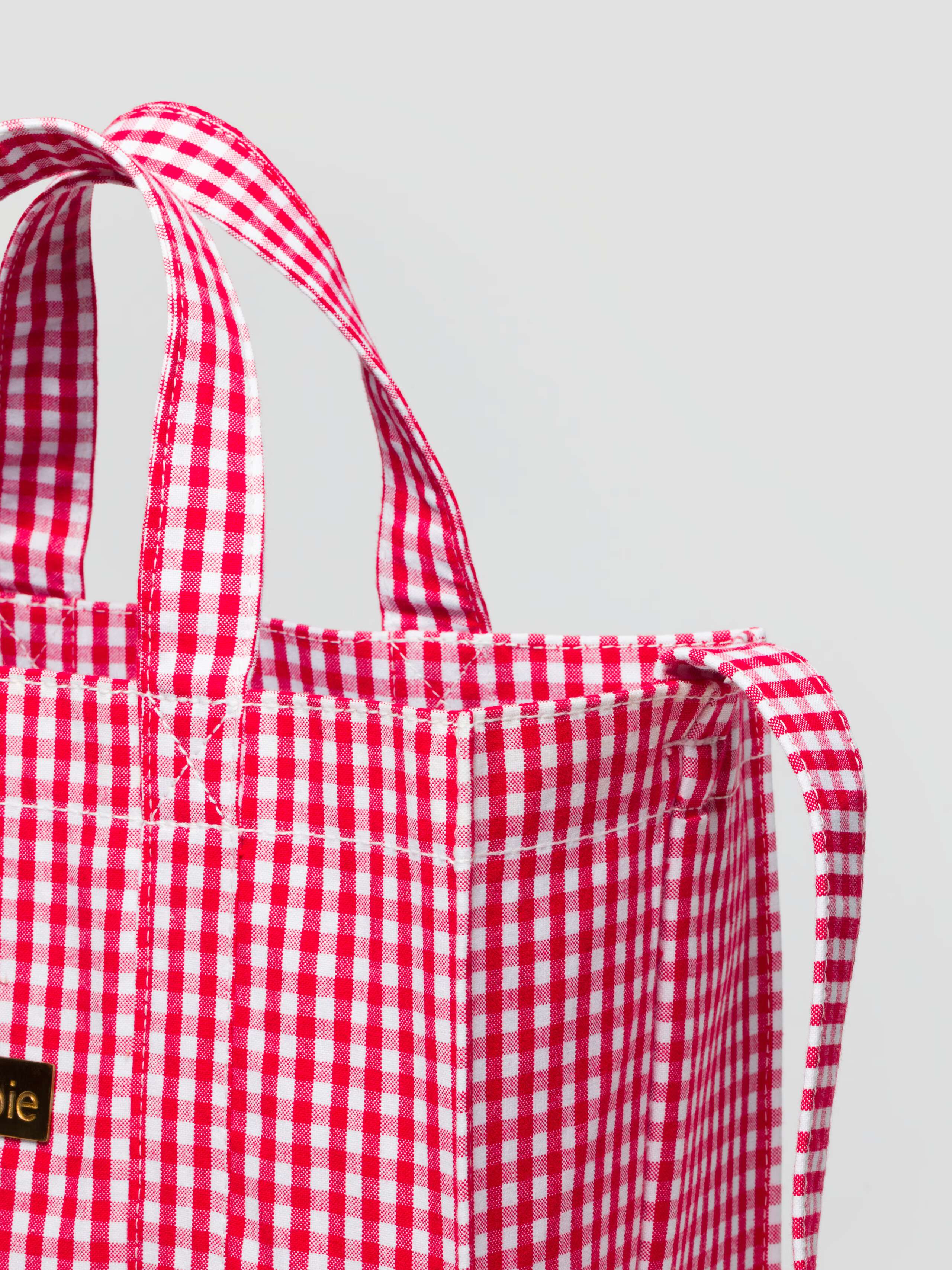 Cabas bag vichy in enSoie Red, strap detail