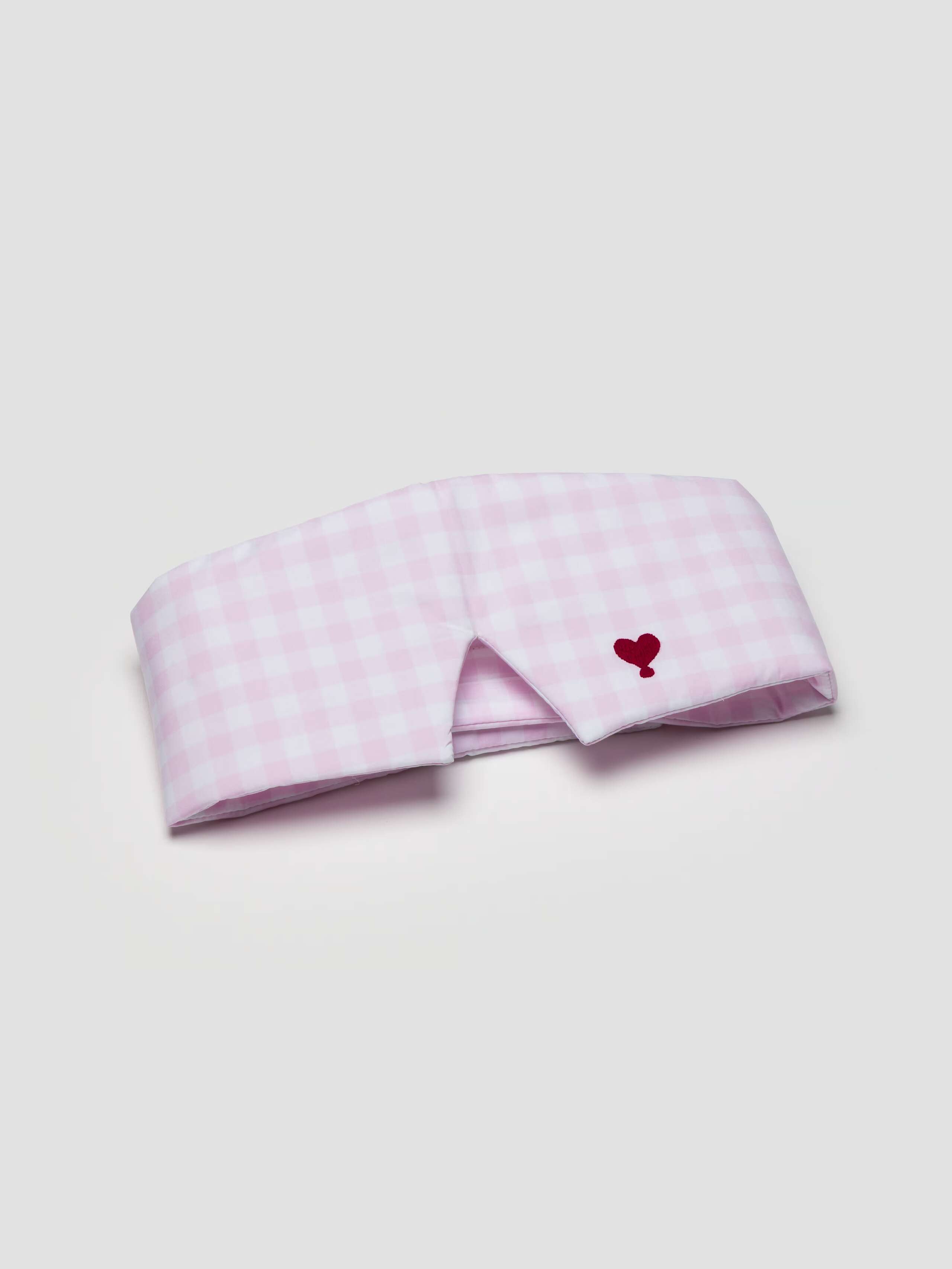 Betty sleep mask in Evening Rose Vichy Check with red heart embroidery