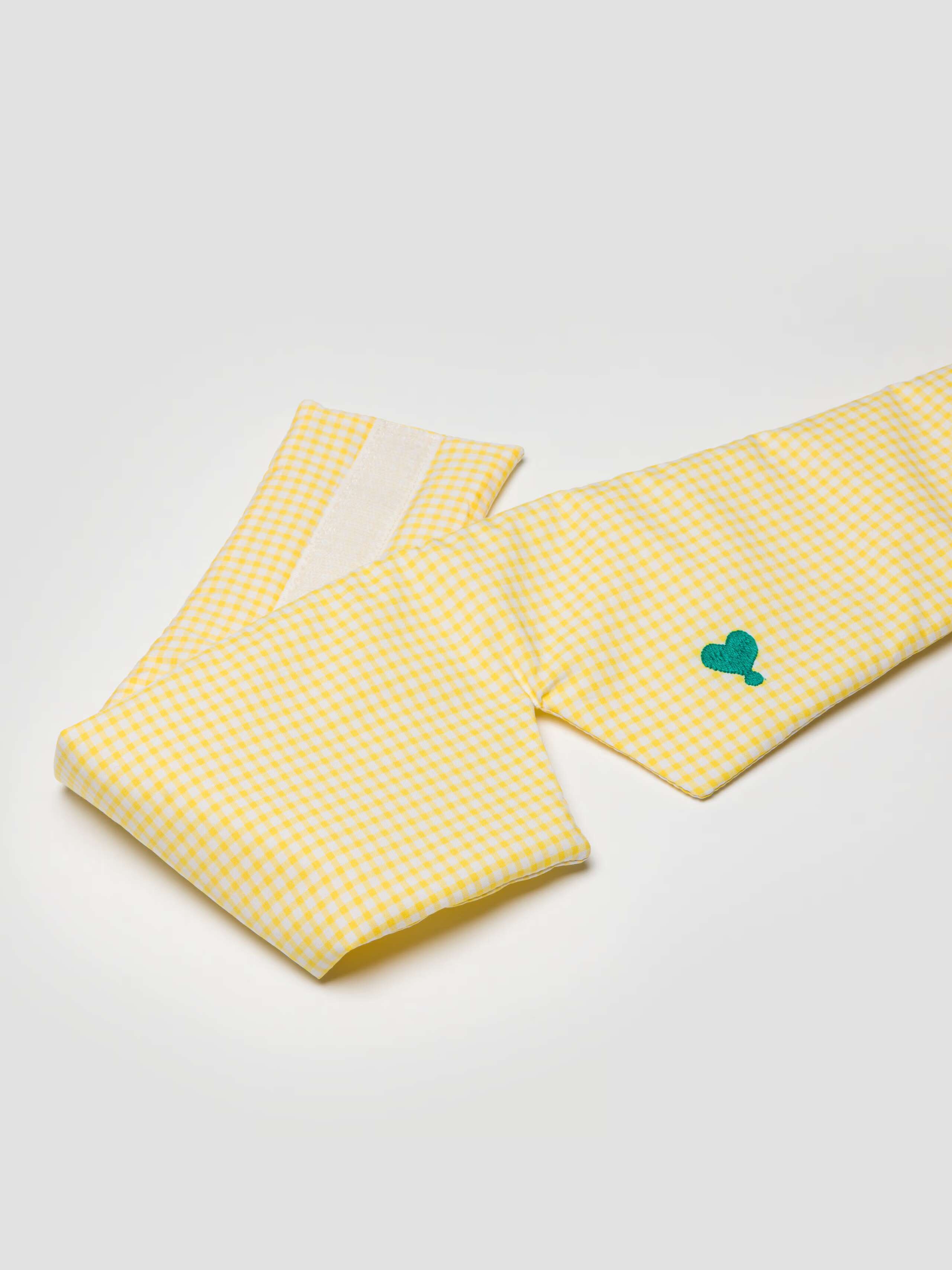 Betty sleep mask in morning yellow vichy check with vivid green embroidered enSoie heart