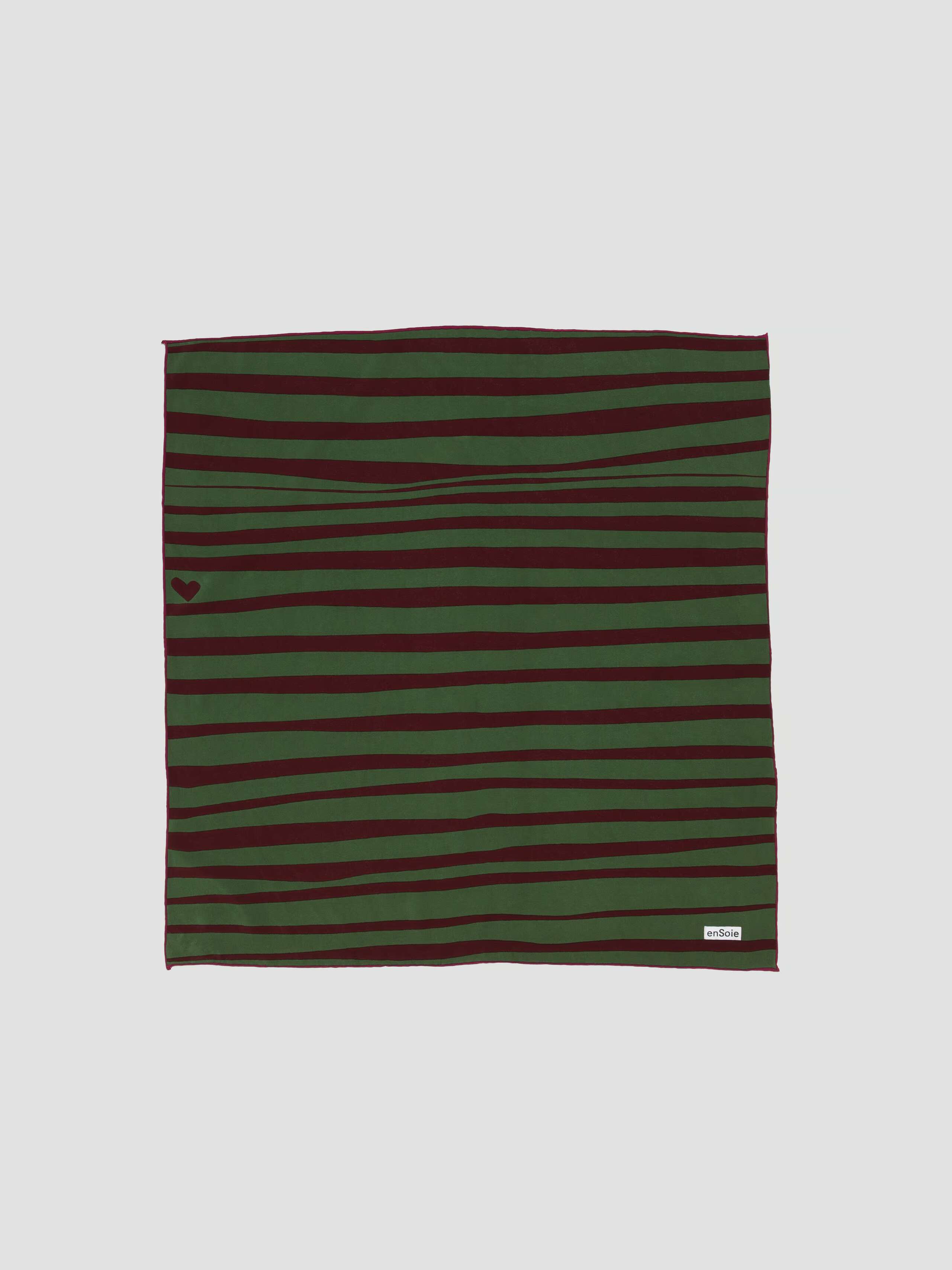 Product Shot of Stripe Print Crepe de Chine Foulard in green-brown 