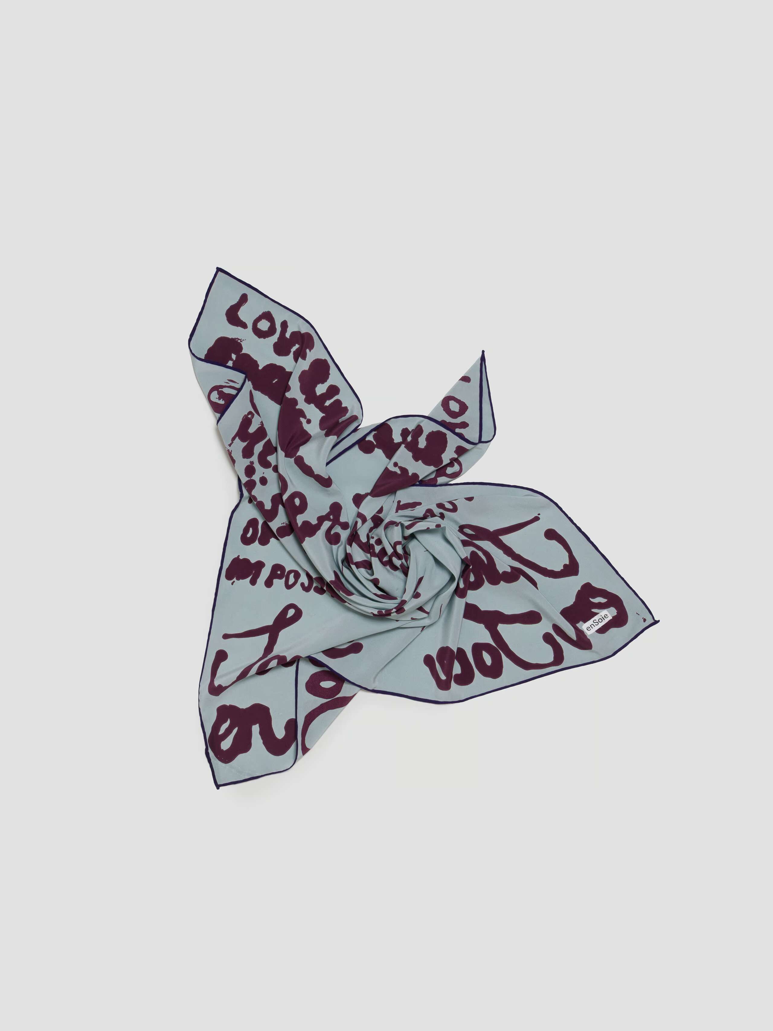 Product Shot of Proverb Crepe de Chine Foulard in dream blue scrunched up 