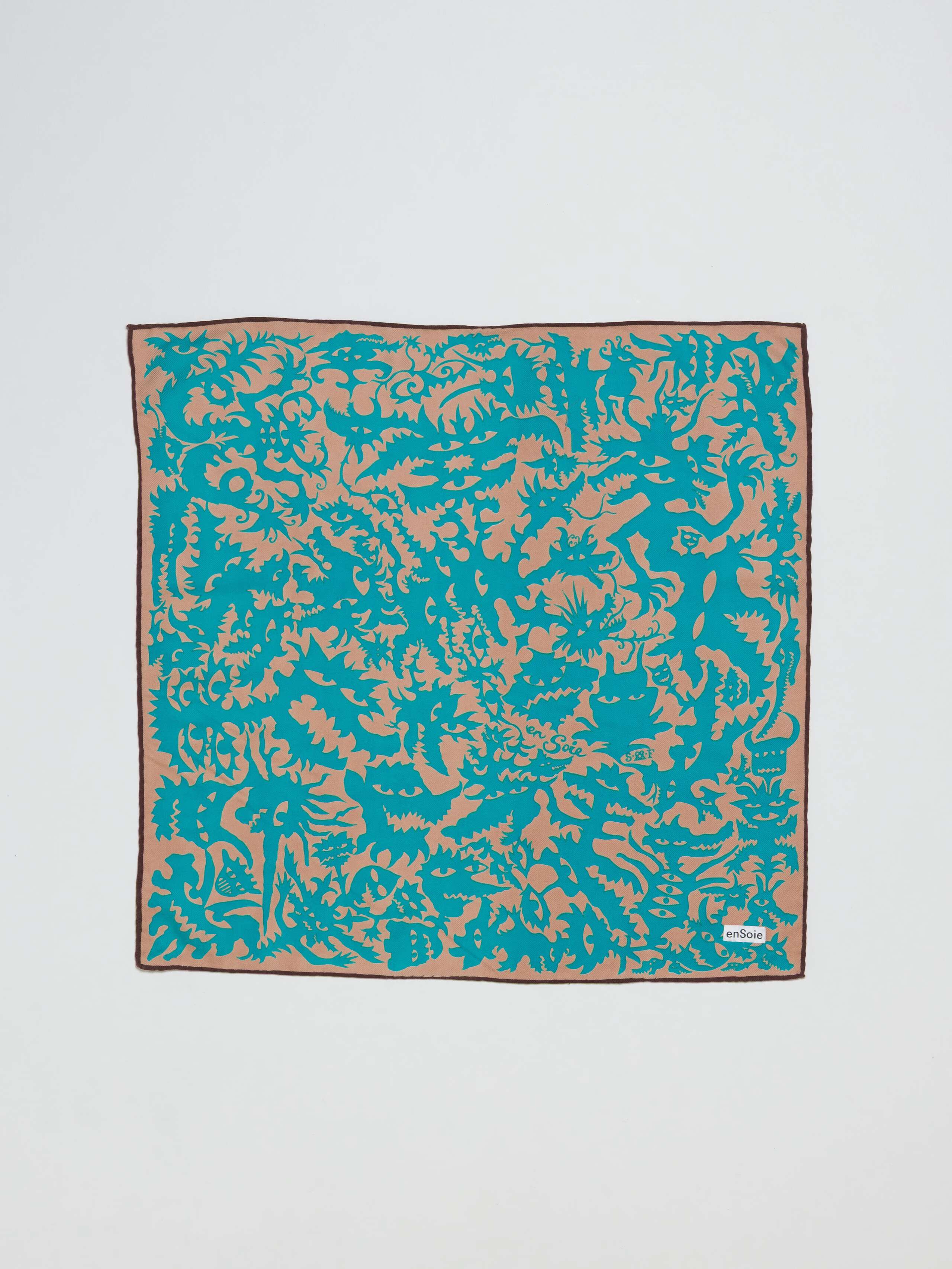 Product Shot of Stripe Print Wool Foulard in blue-rust