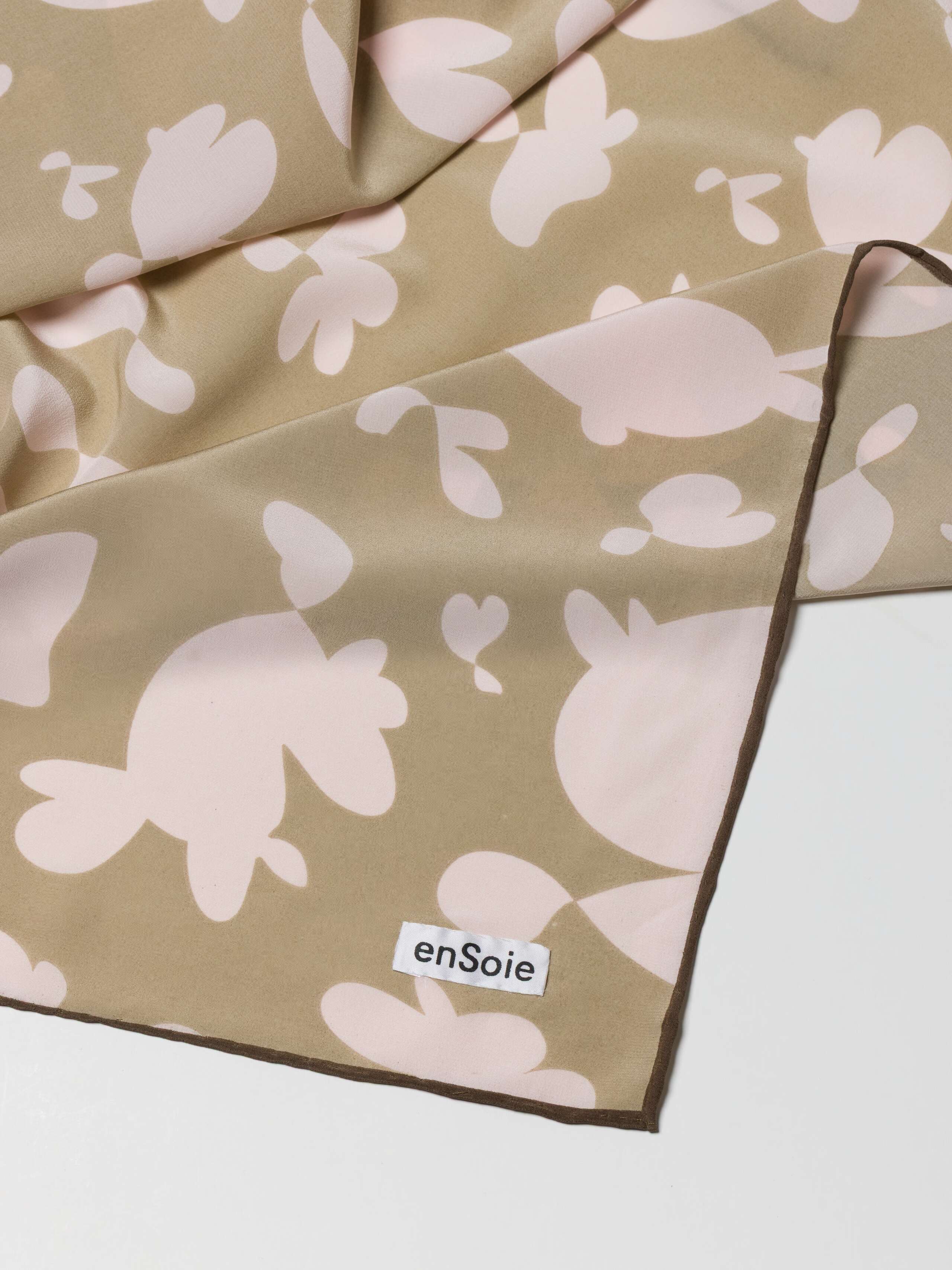 Detail shot of Monsters Eat Apples Crepe de Chine Foulard in Blue-Green
