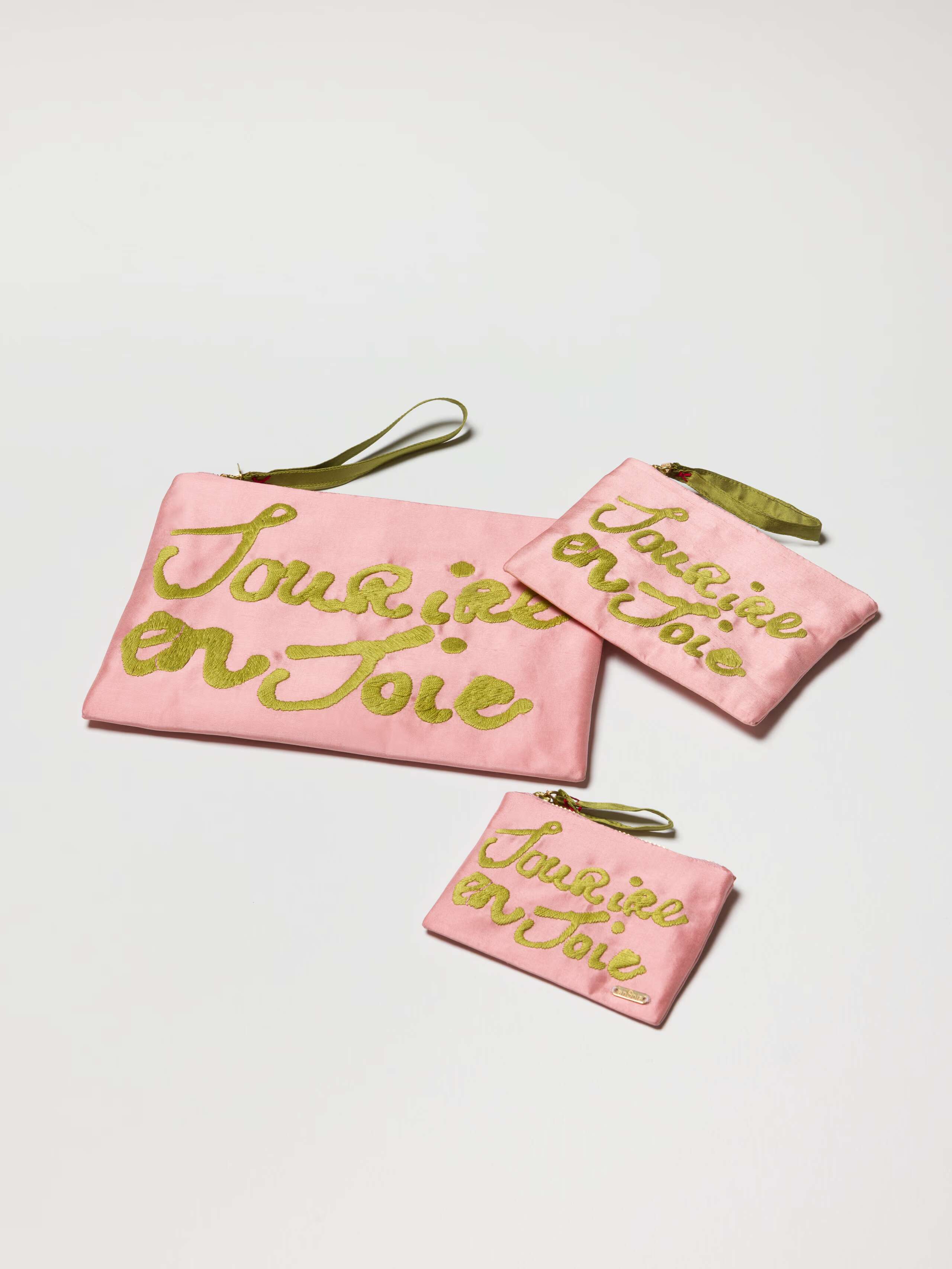 Product Shot of all 3 Proverb Clutches in Fleur Rose 