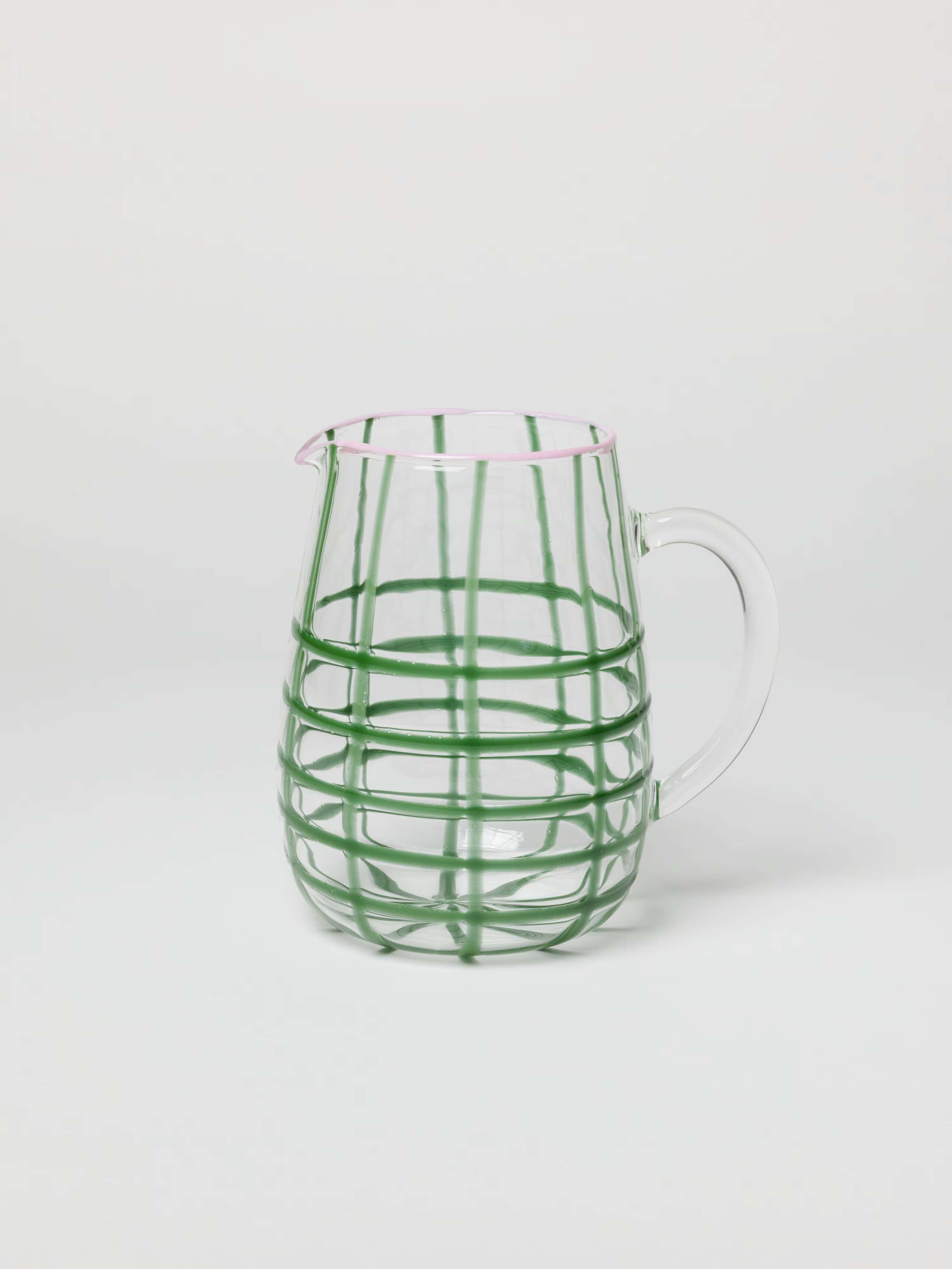 Glass jug in Linden Green with Candy pink rim