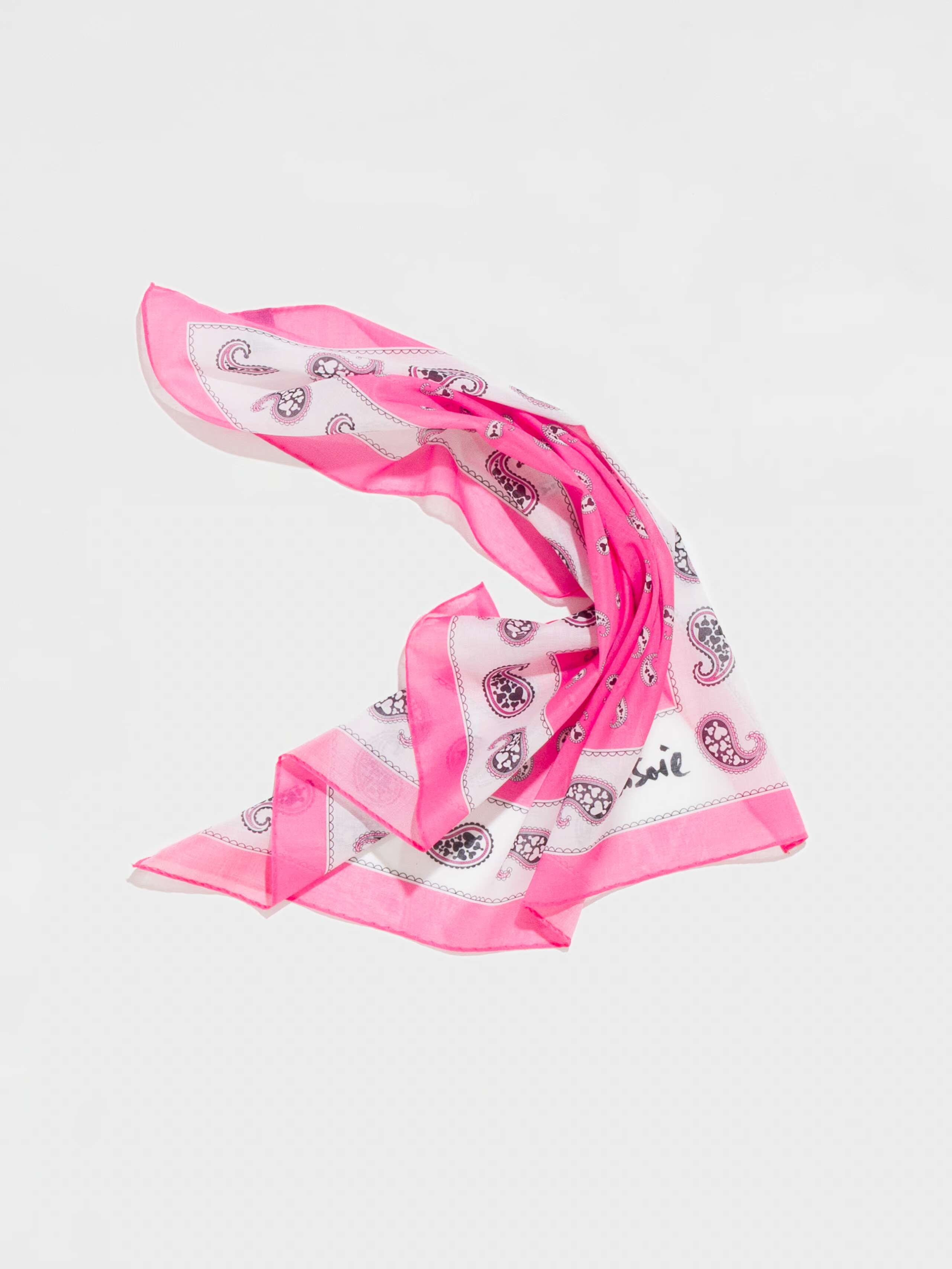 Product Shot of Carre Foulard Paisley Print in Raspberry