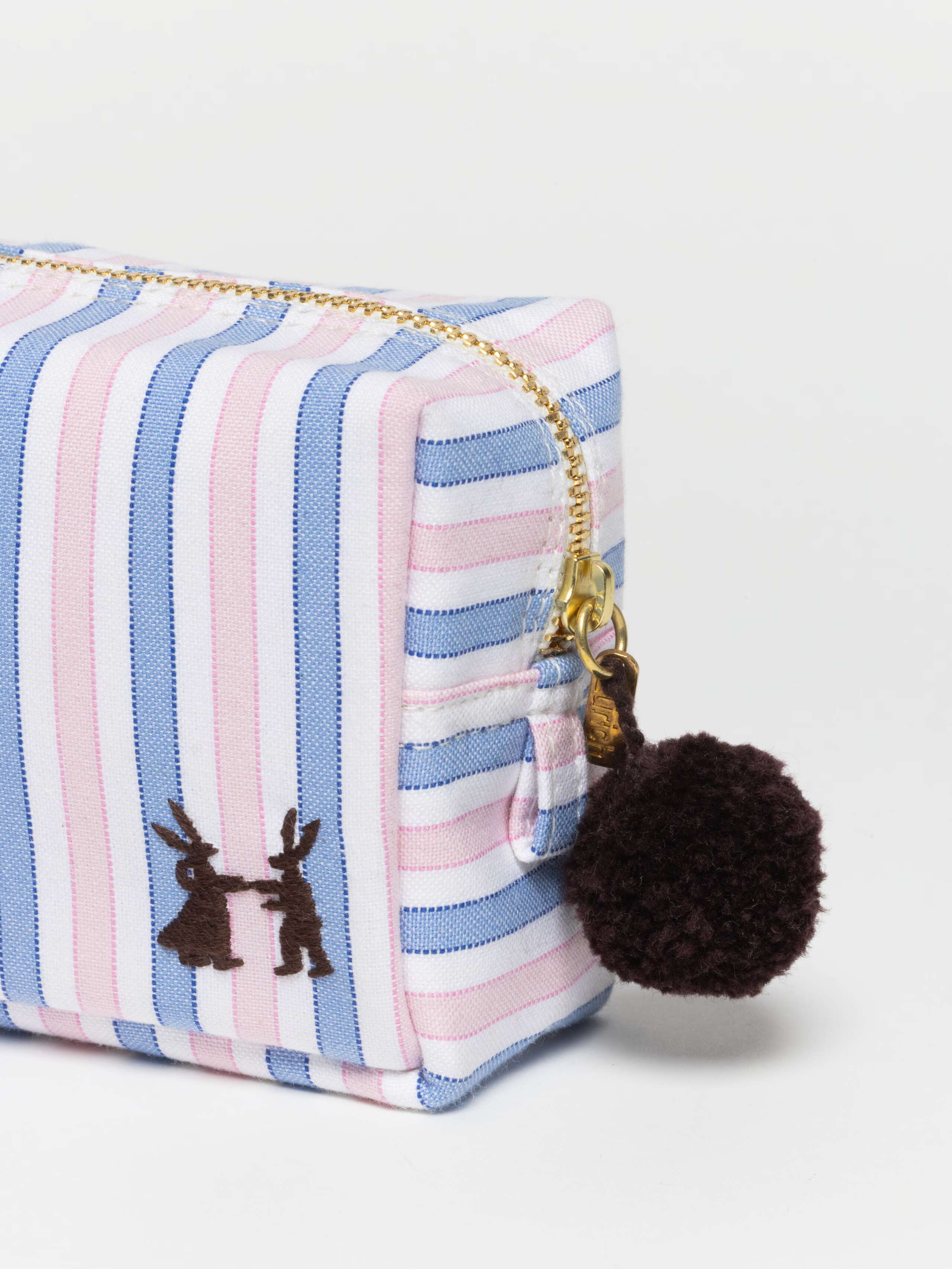 Detail Shot of Linda Toiletry Bag in Oxford Stripes Pink