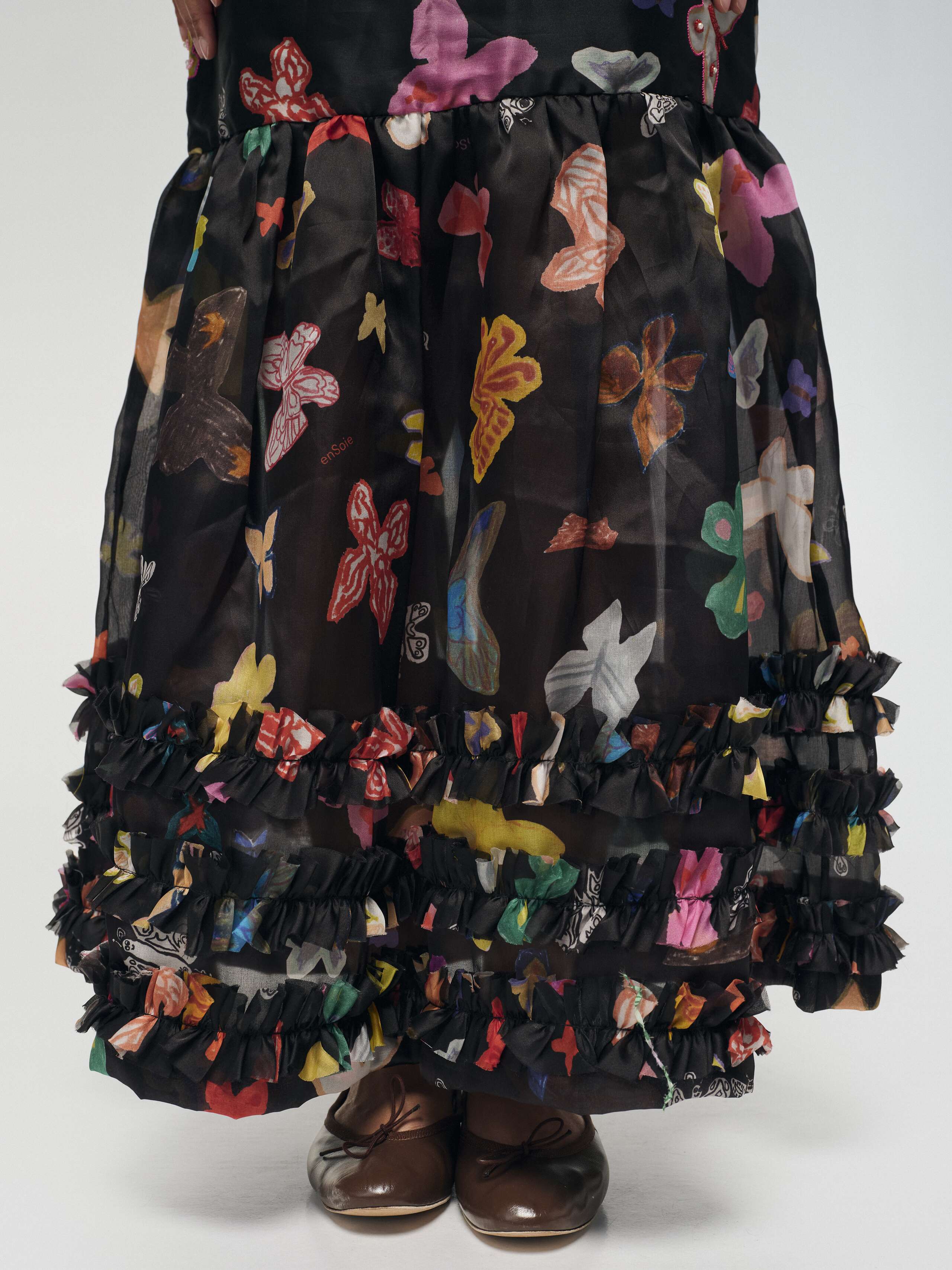Detail Shot of Ash Skirt in Butterfly Print