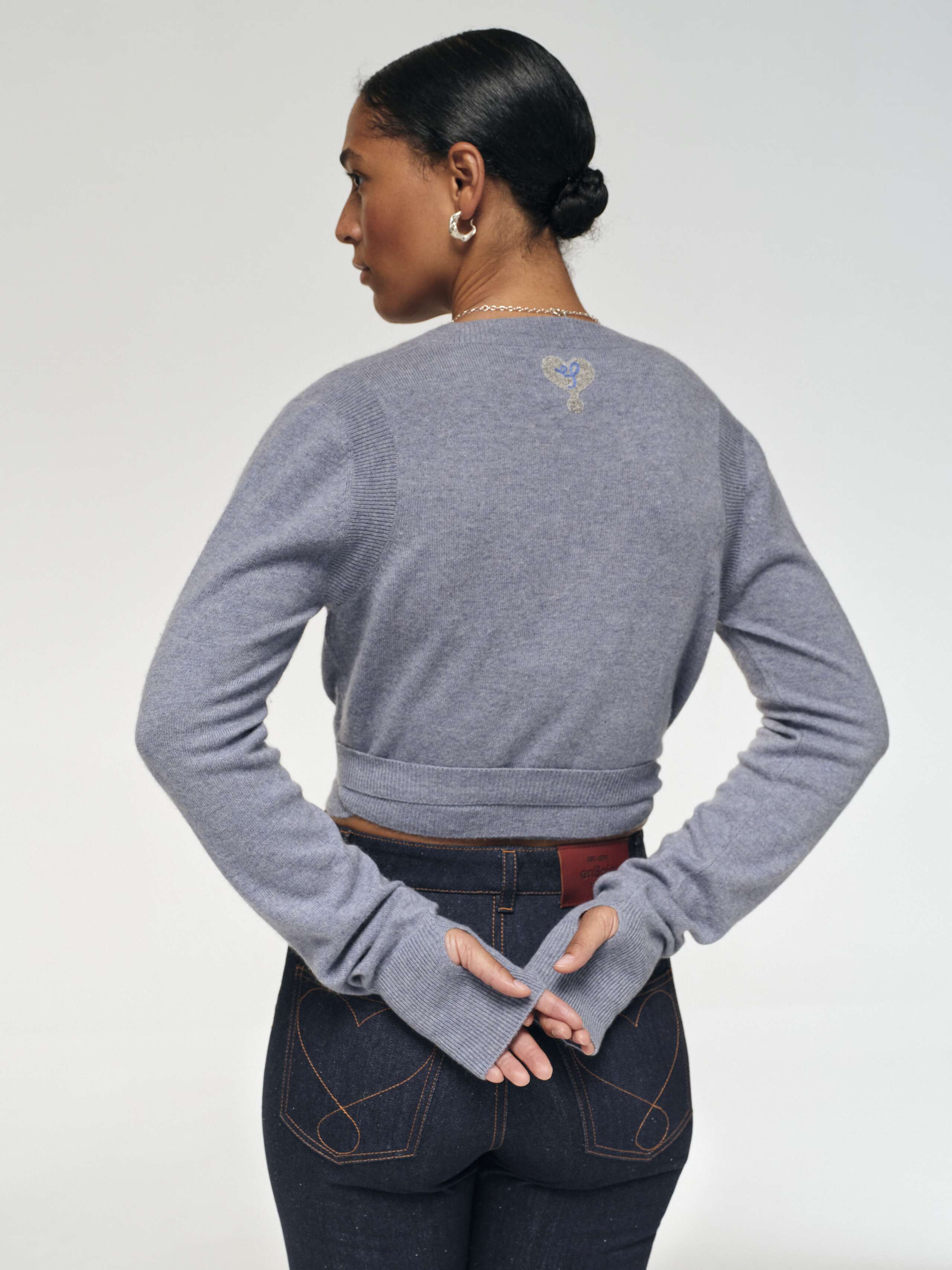 back shot of Embroidery on Ballerina Wrap in lt. blue