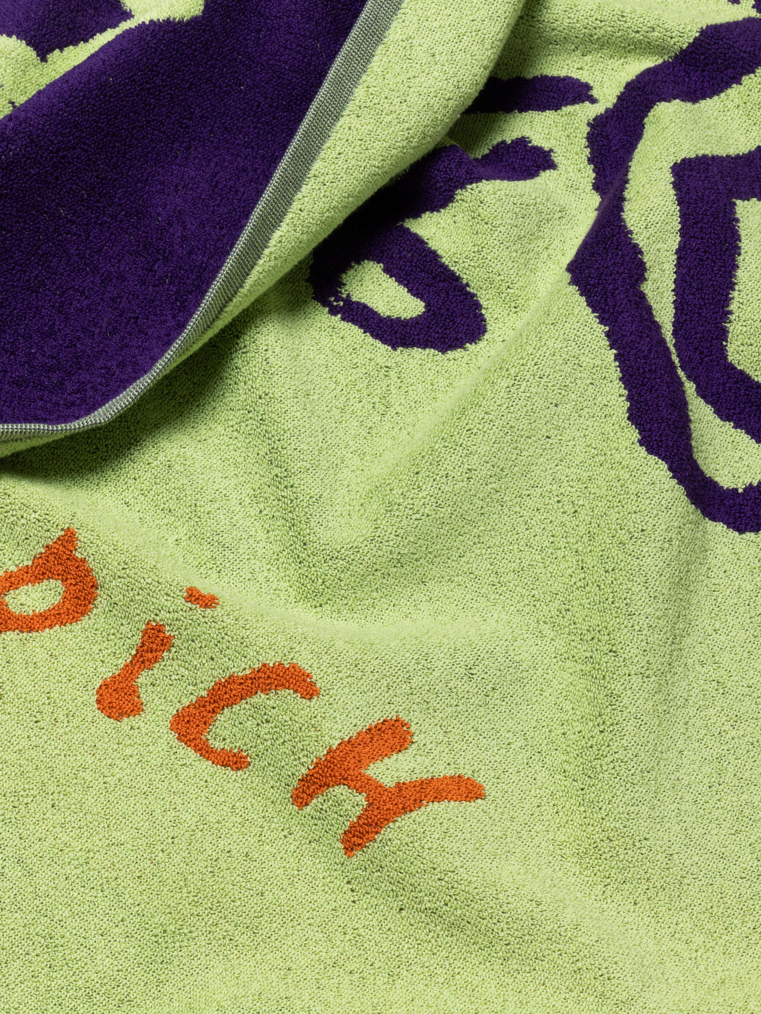 Detail Shot of Swan & Lion Striped Terry Towel in Green
