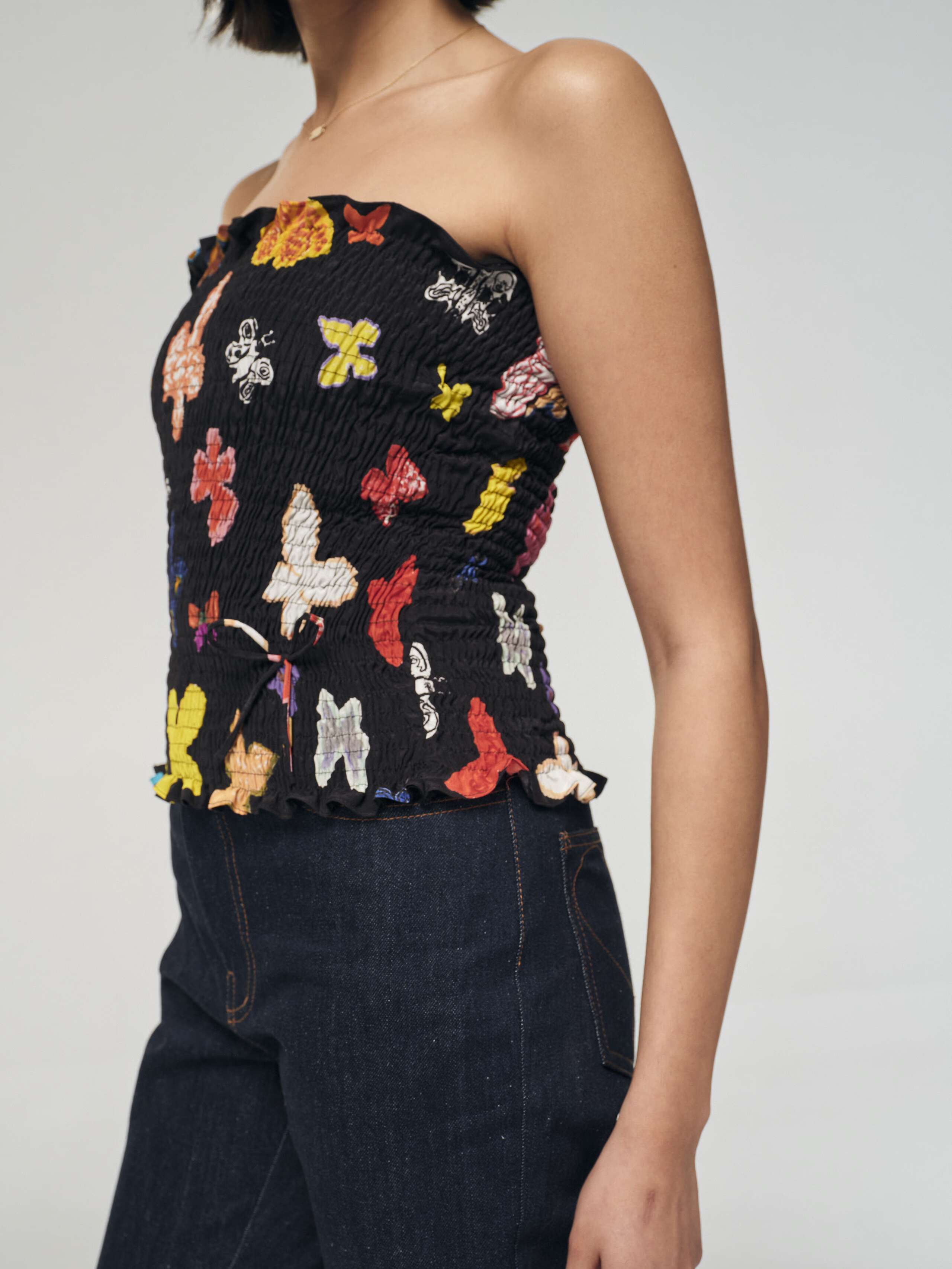 Berry tube top with Butterfly print