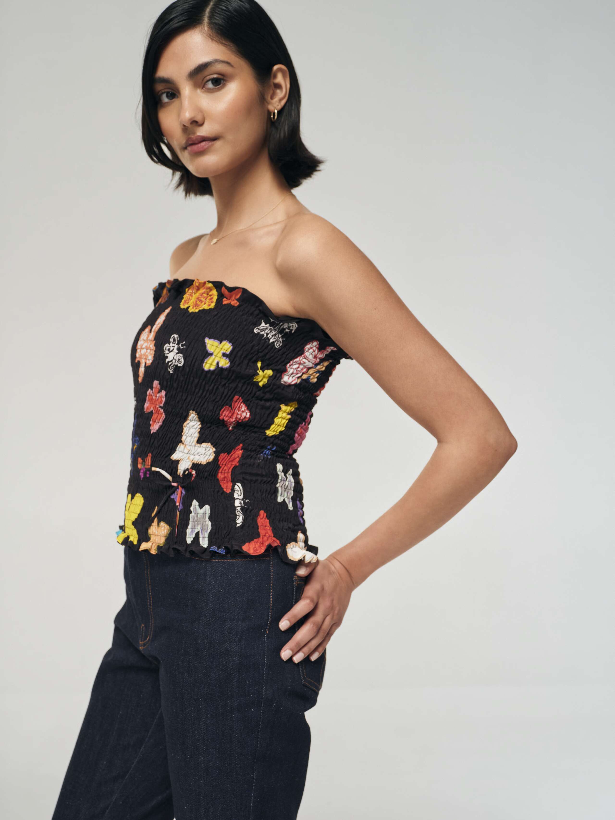 Berry tube top with Butterfly print