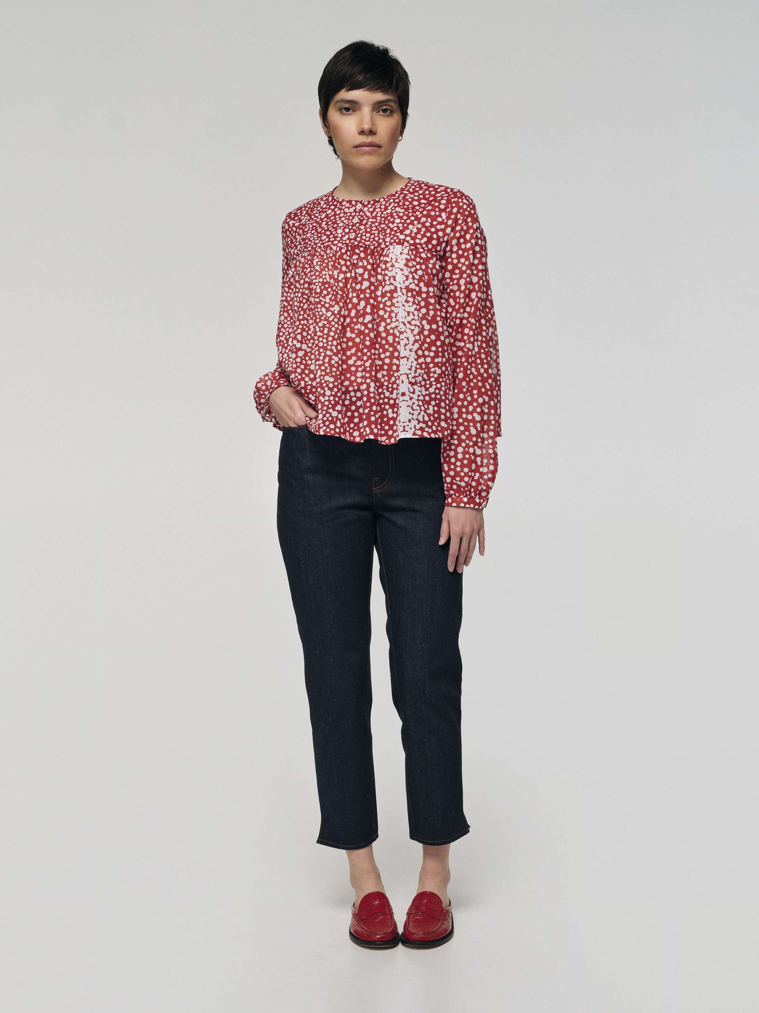 Maple Blouse in red dot print