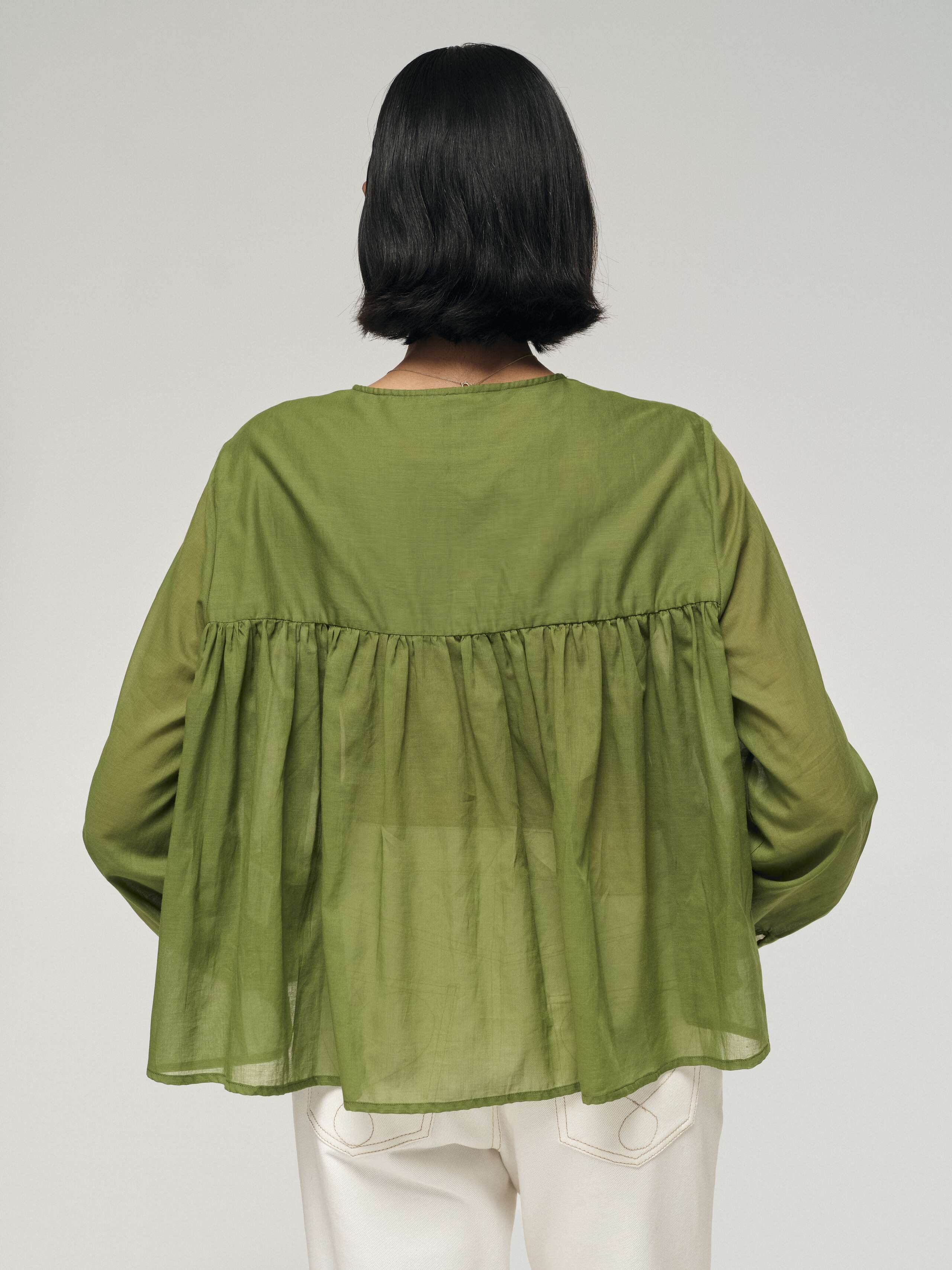 Maple Blouse in Green cotton voile