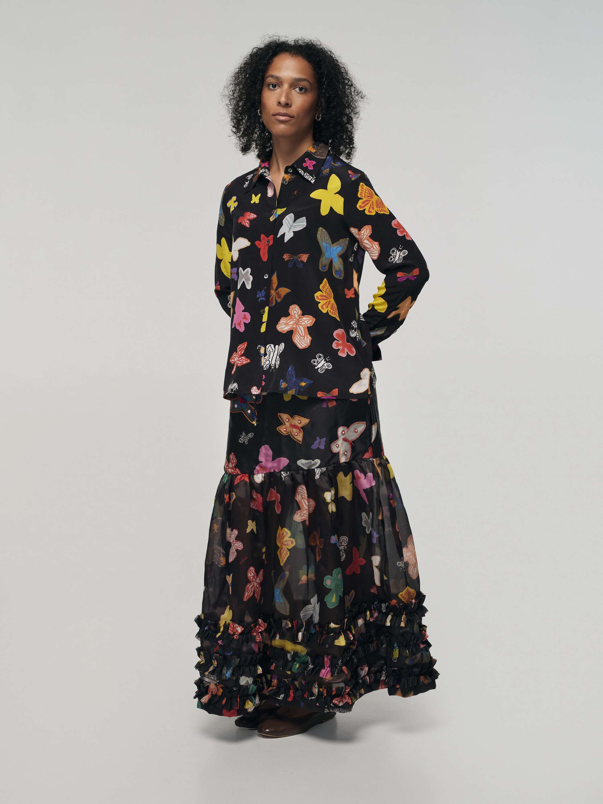 Maxi blouse in butterfly print