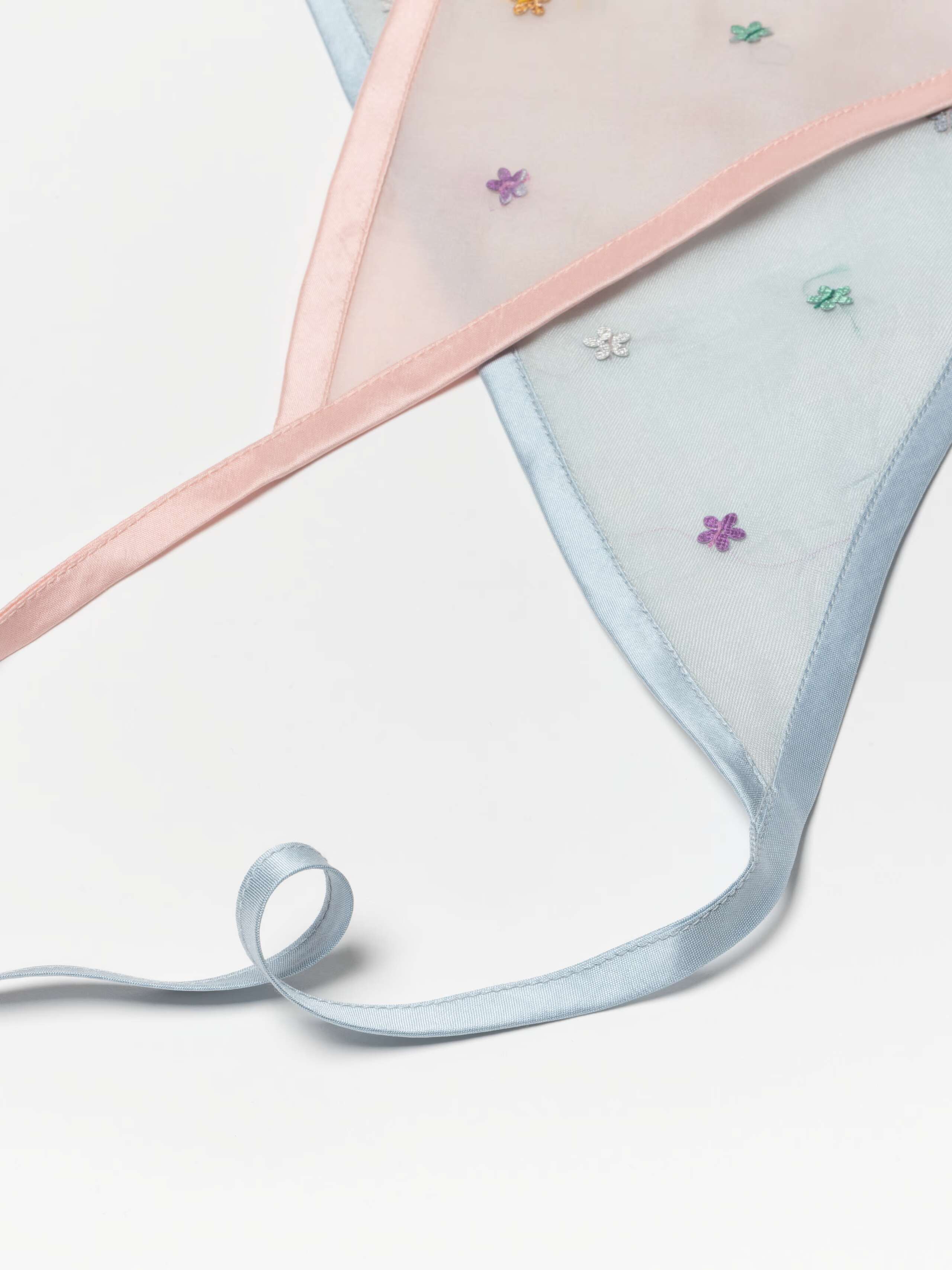 Detail Shot of Triangle Headscarf silk piping and embellishment both colours 