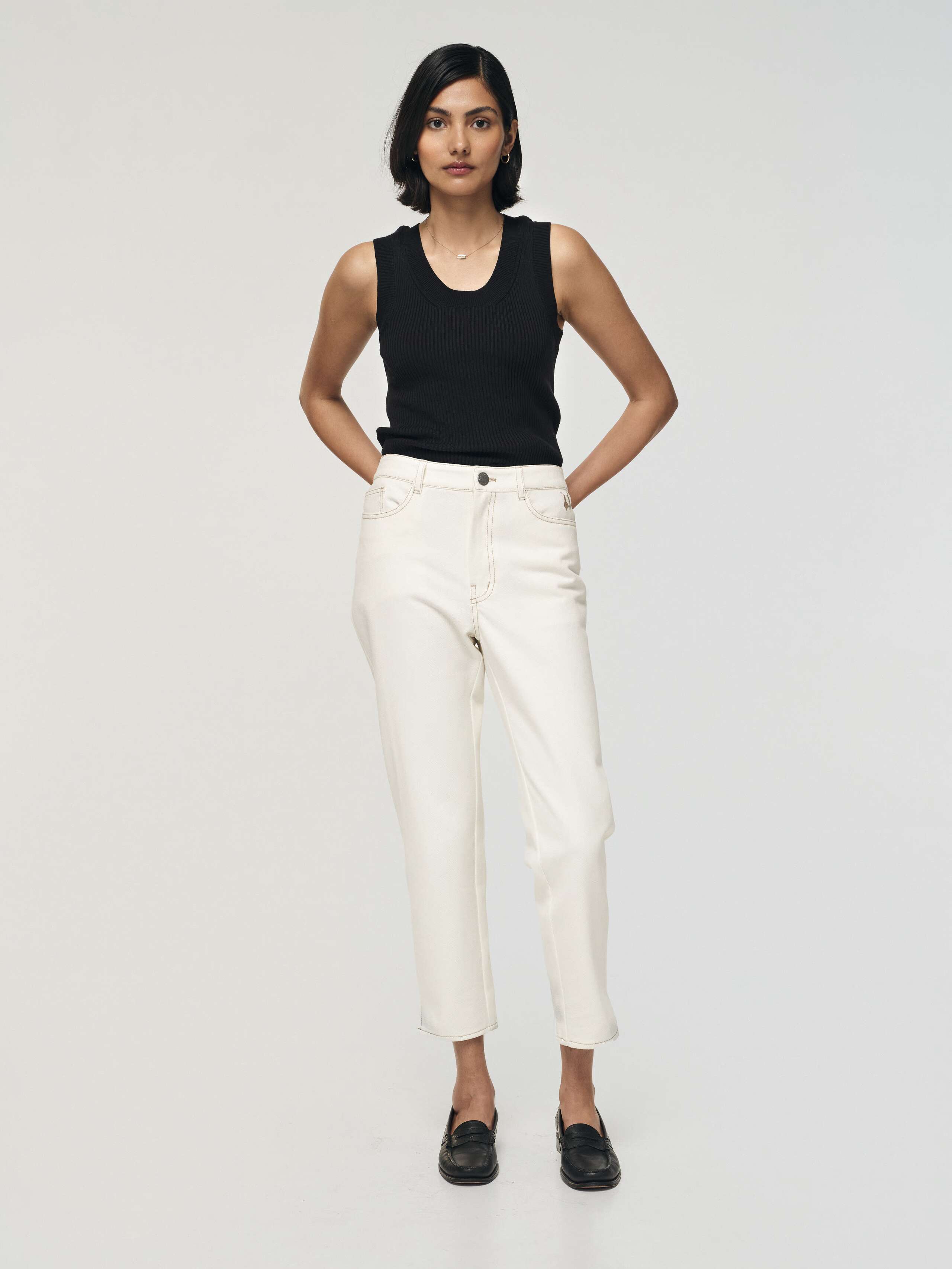 Front Shot of Poppy Jeans in Ecru