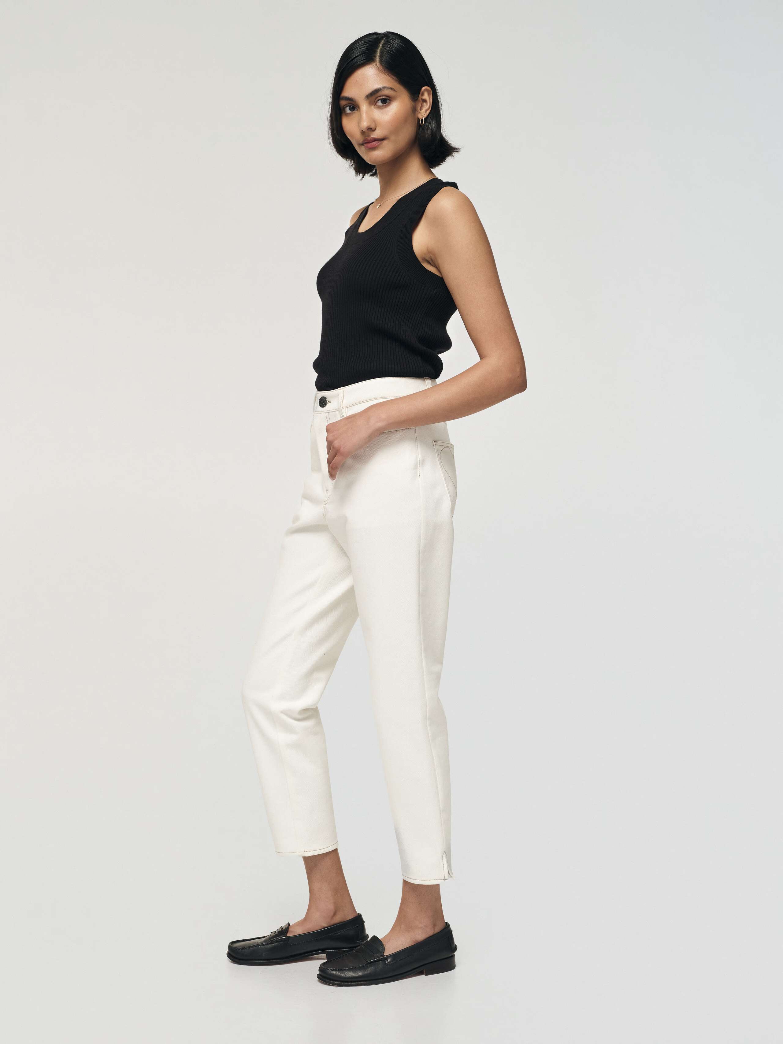 Side Shot of Poppy Jeans in Ecru