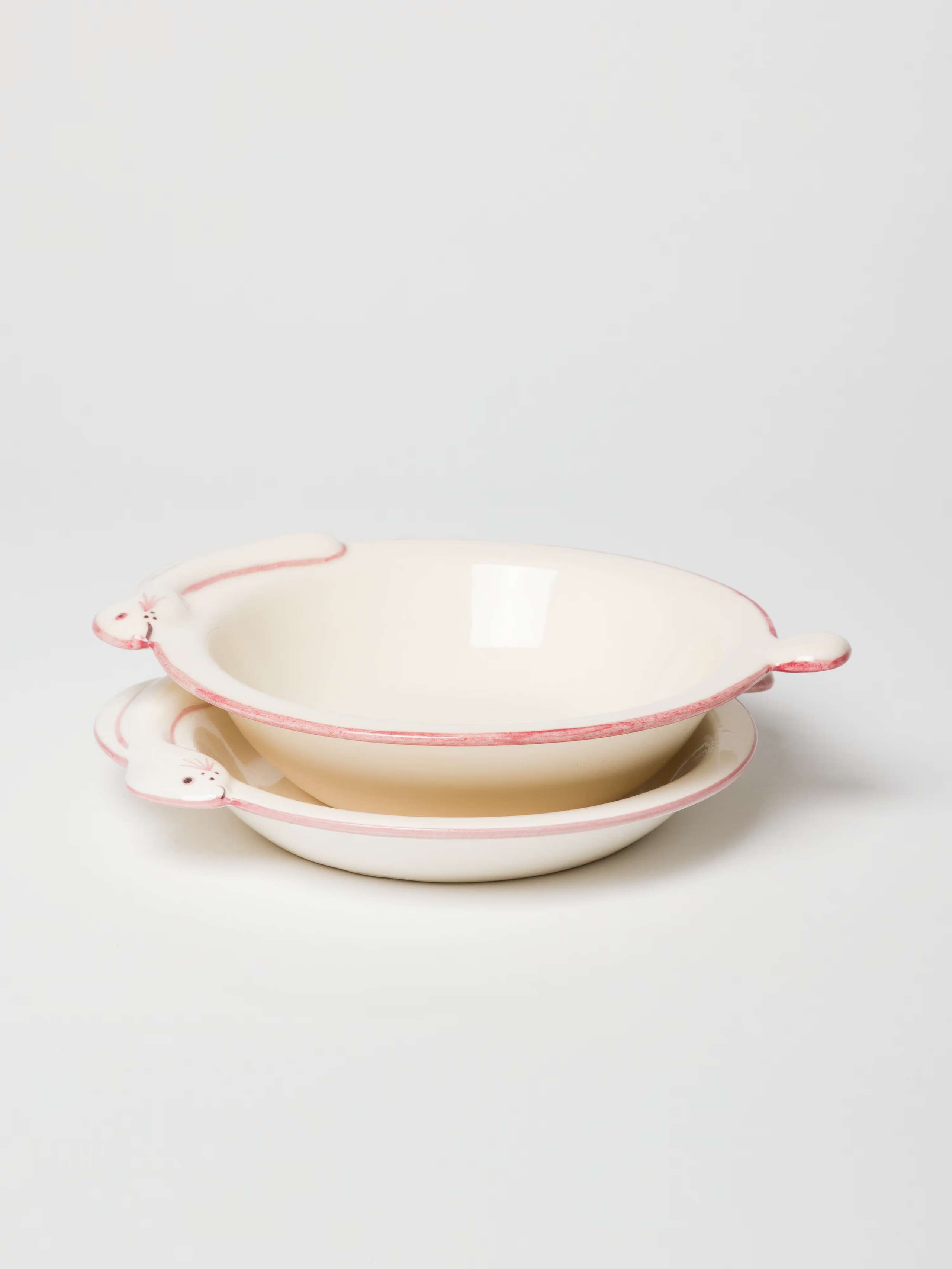 Children's rabbit bowl and plate with pink finish