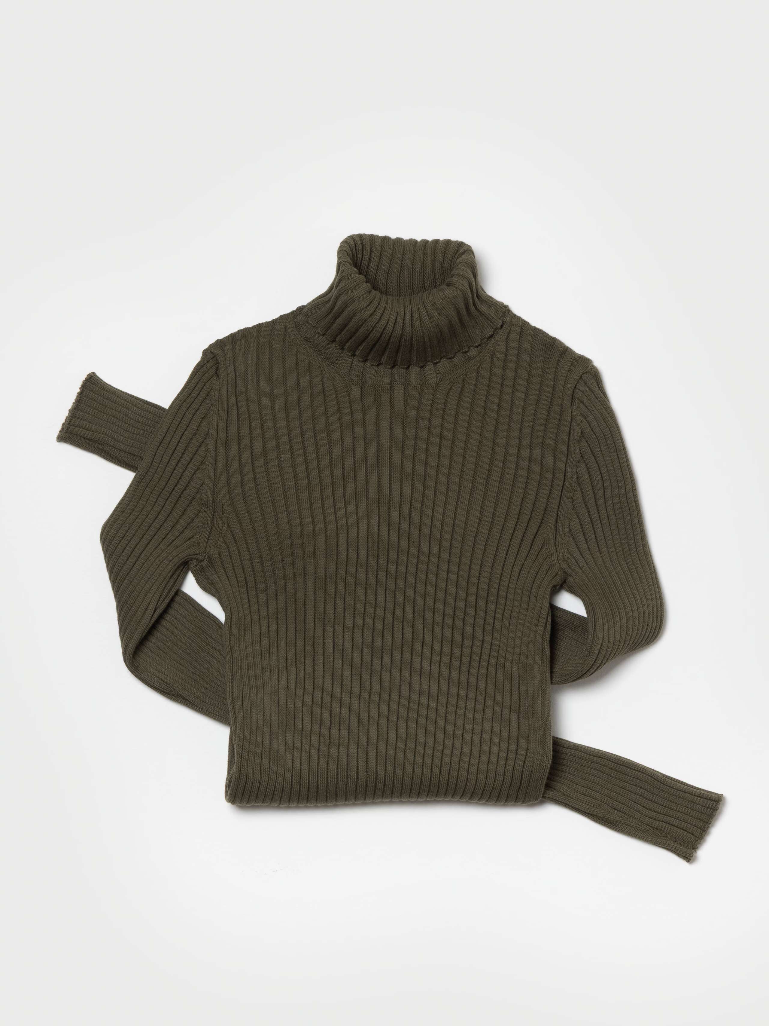 Product Shot of Josie Turtleneck Sweater folded in Khaki Green